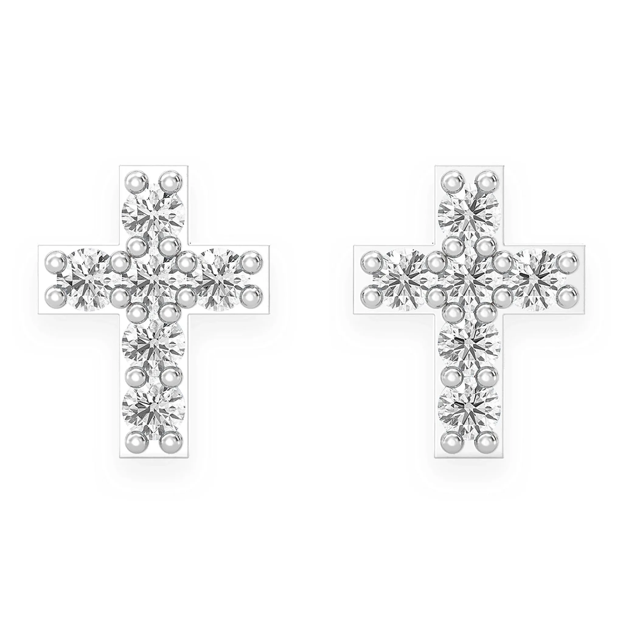 Cross Diamond Stud Earrings - in yellow gold (view 3 of 6)