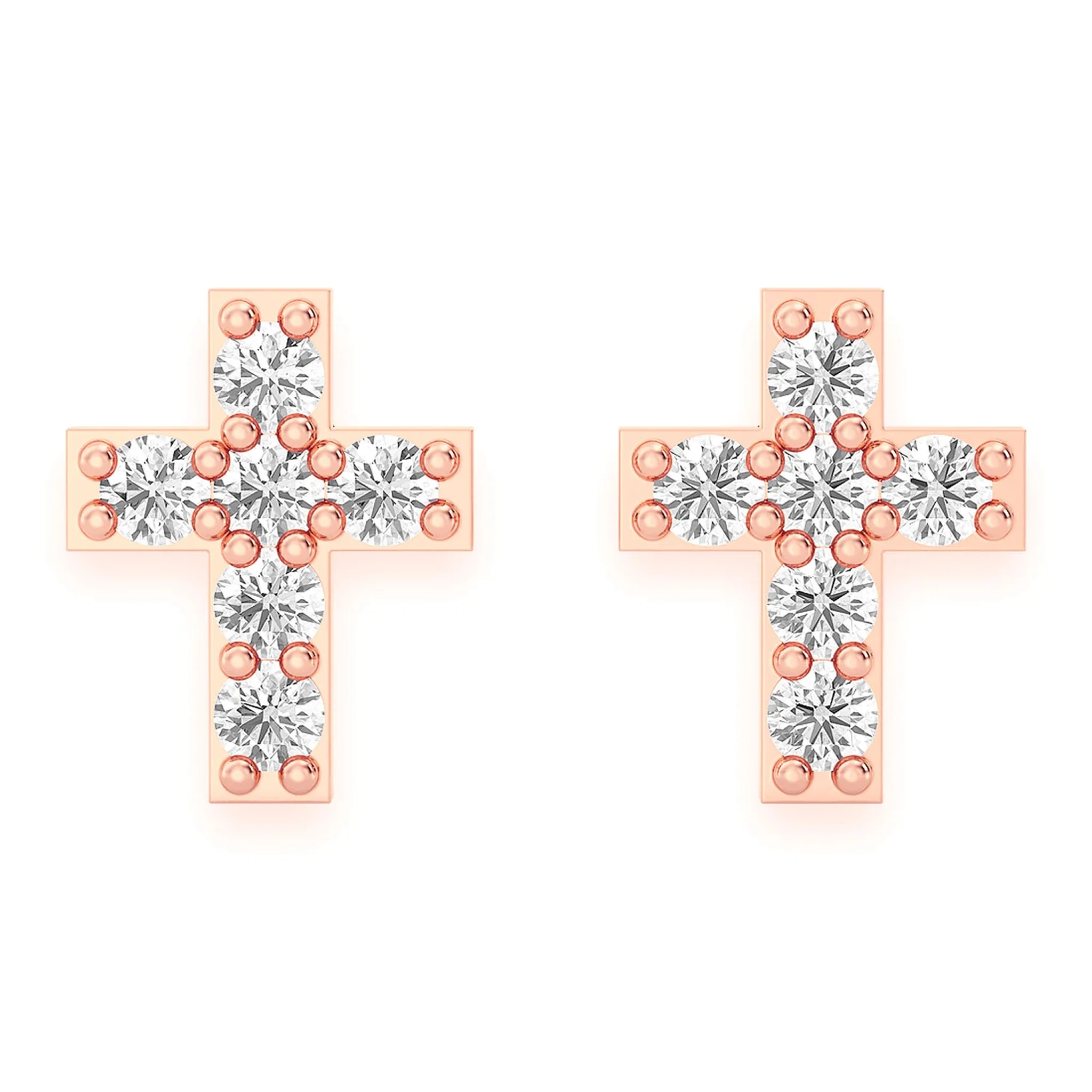 Cross Diamond Stud Earrings - in yellow gold (view 5 of 6)