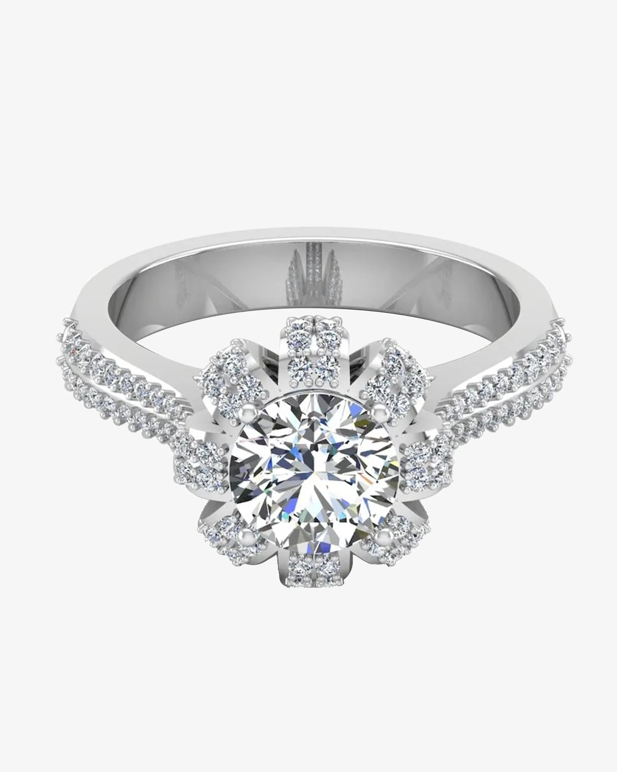 Crown Set Split Shank Moissanite Engagement Ring - in 14k gold (view 2 of 8)
