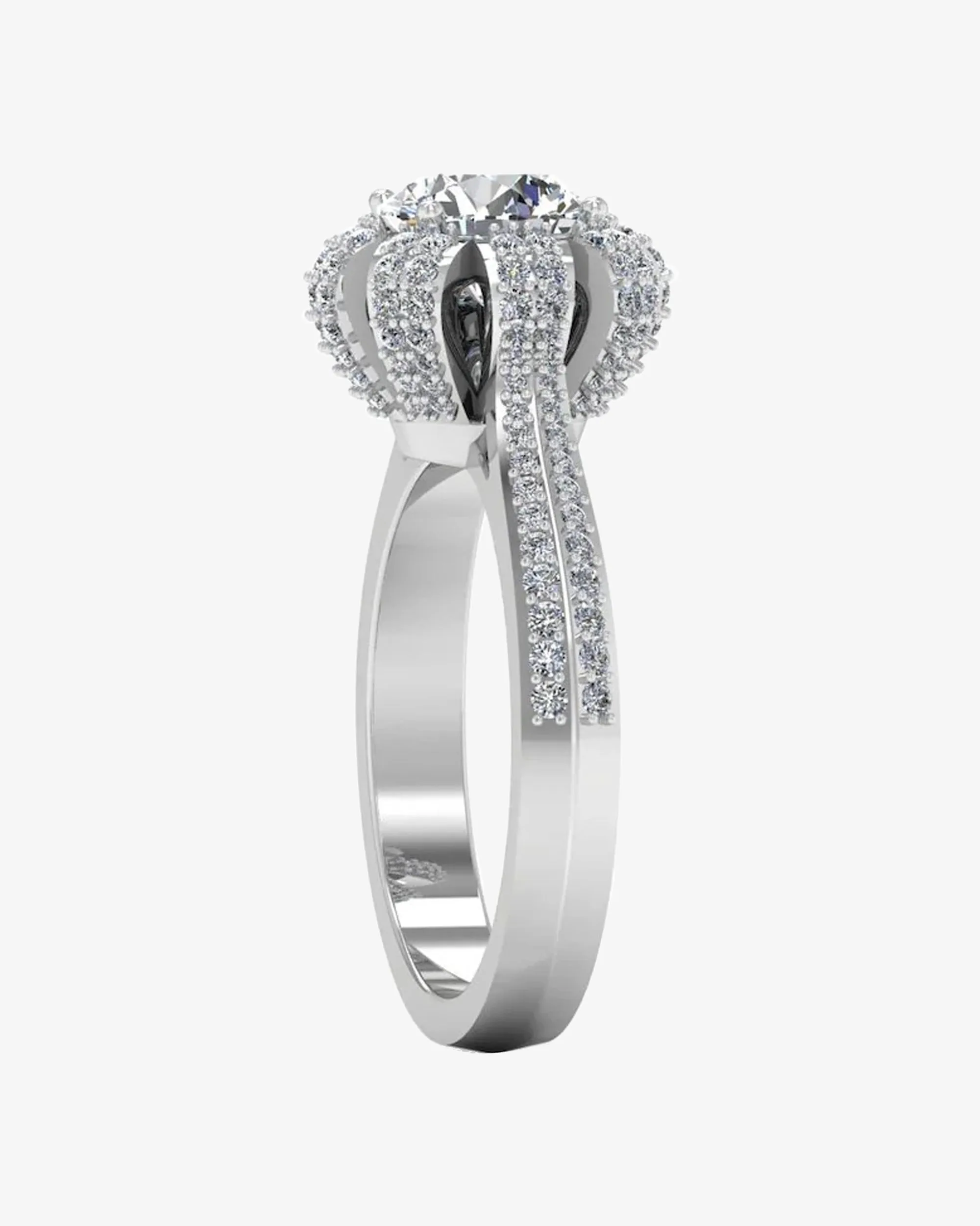Crown Set Split Shank Moissanite Engagement Ring - in 14k gold (view 3 of 8)