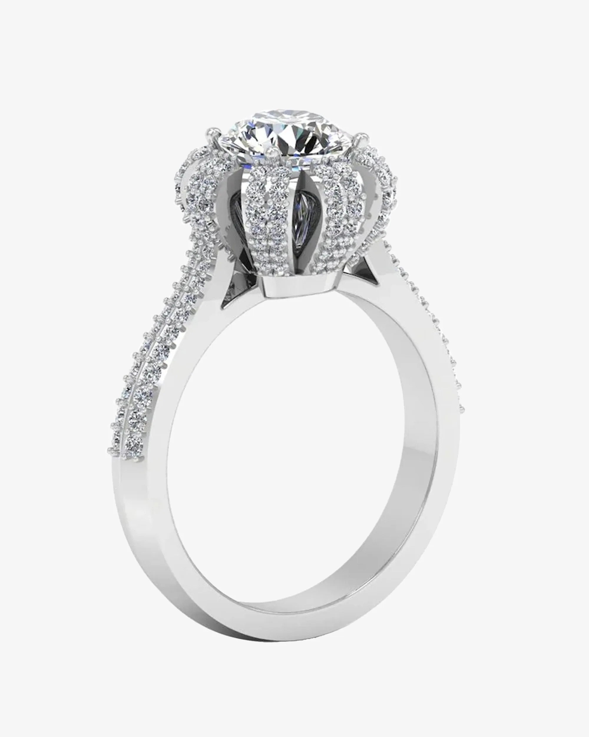 Crown Set Split Shank Moissanite Engagement Ring - in 14k gold (view 5 of 8)
