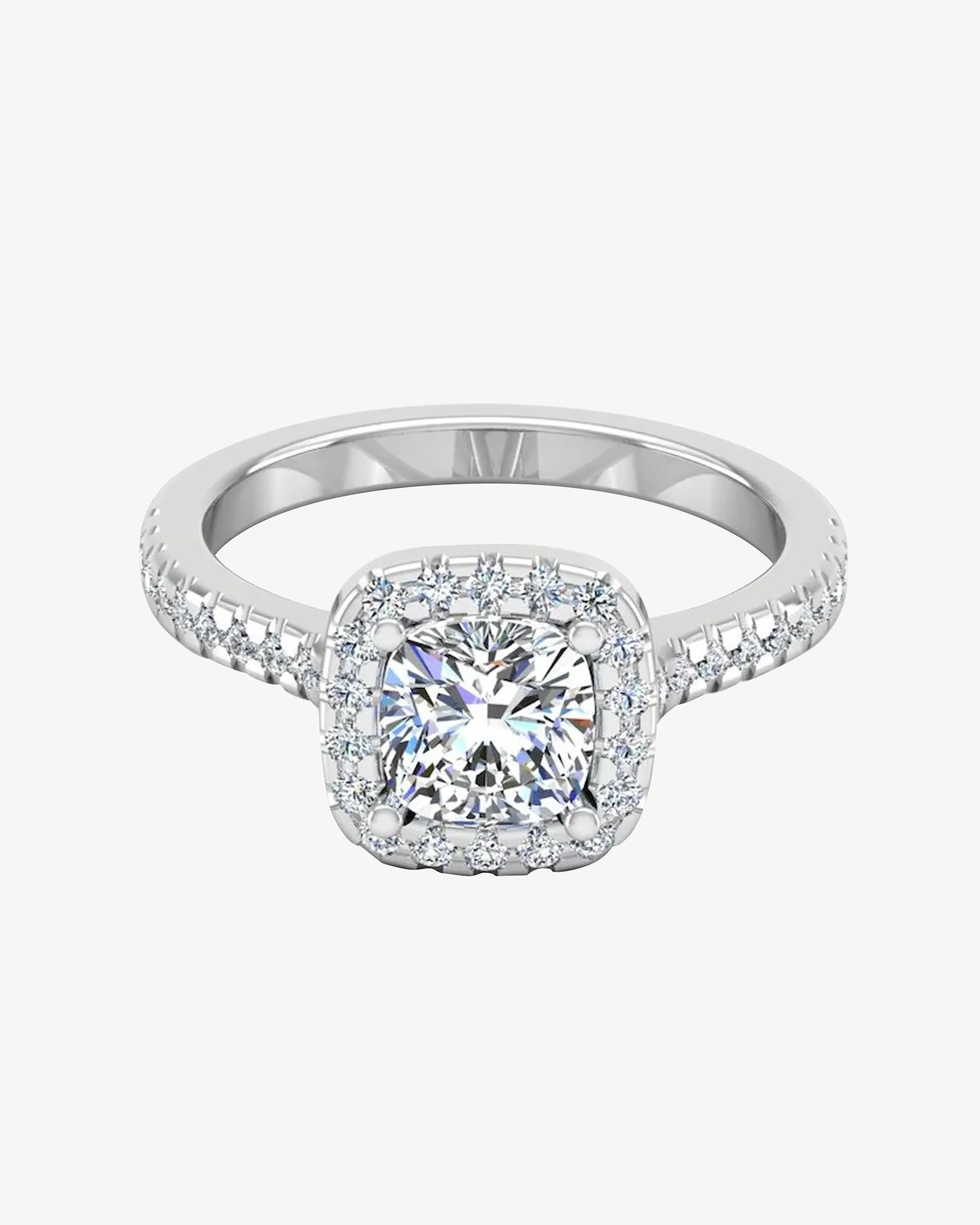 Cushion Halo Moissanite Engagement Ring - in 14k gold (view 2 of 8)