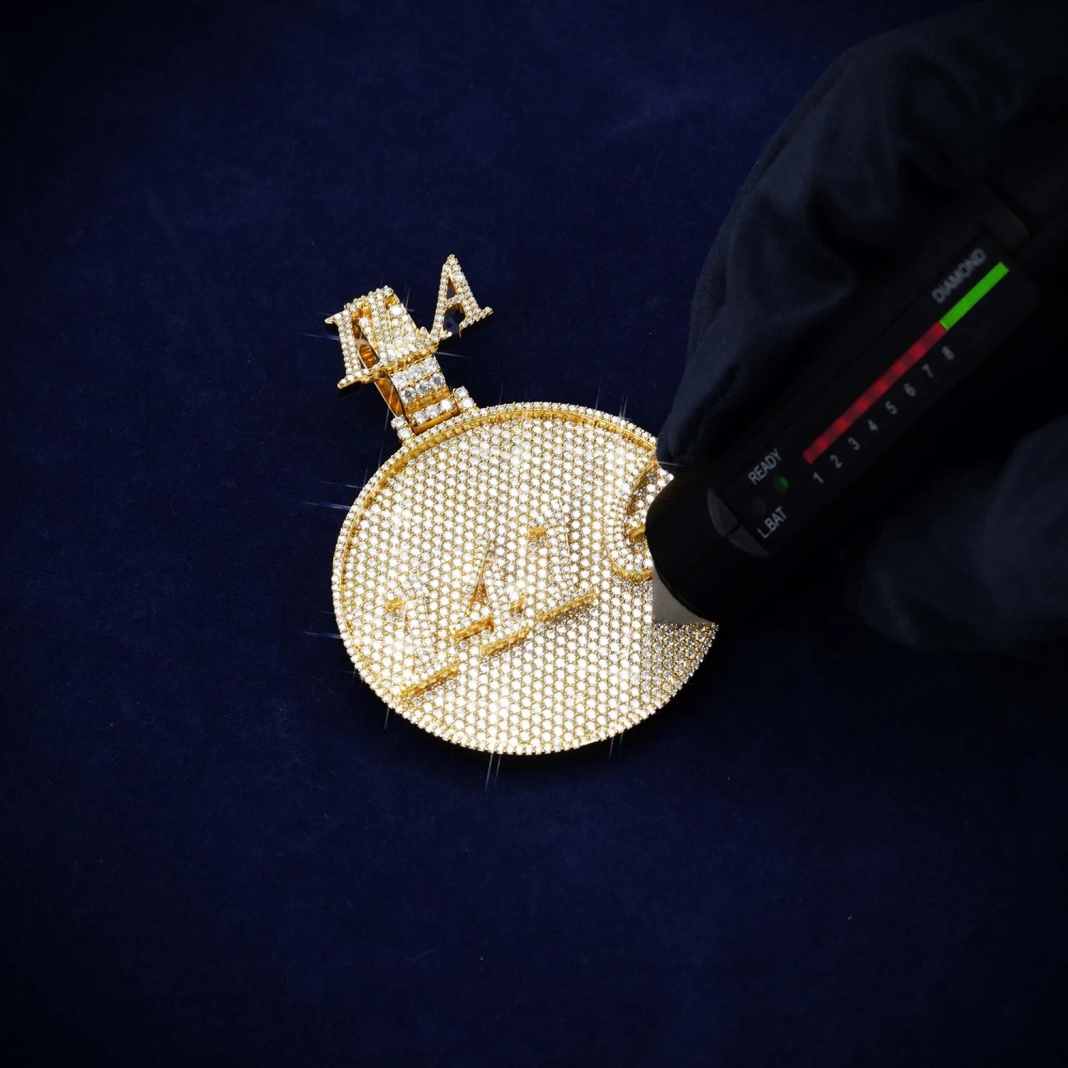 Custom "1416" Moissanite Circle Pendant 14K Gold (view 3 of 3)