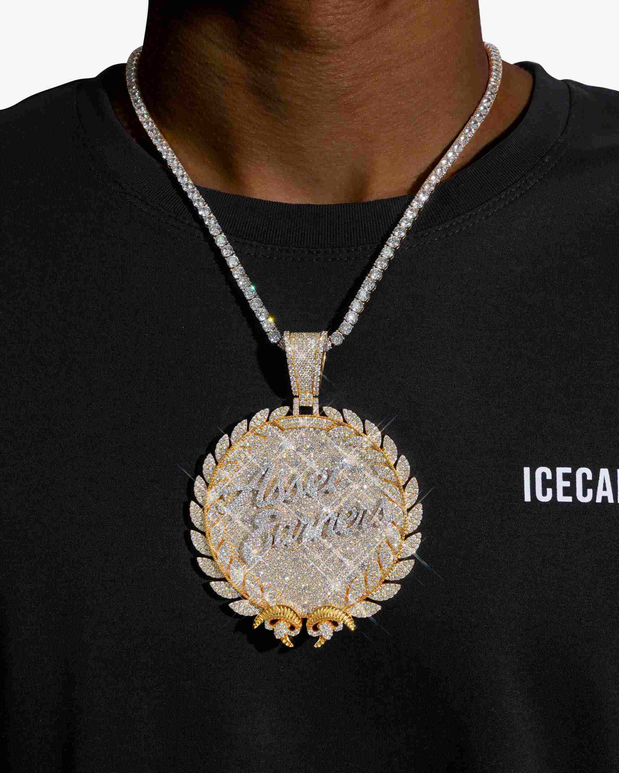 Custom "Asset Earners" Moissanite Circle Pendant 14K Gold (view 2 of 4)