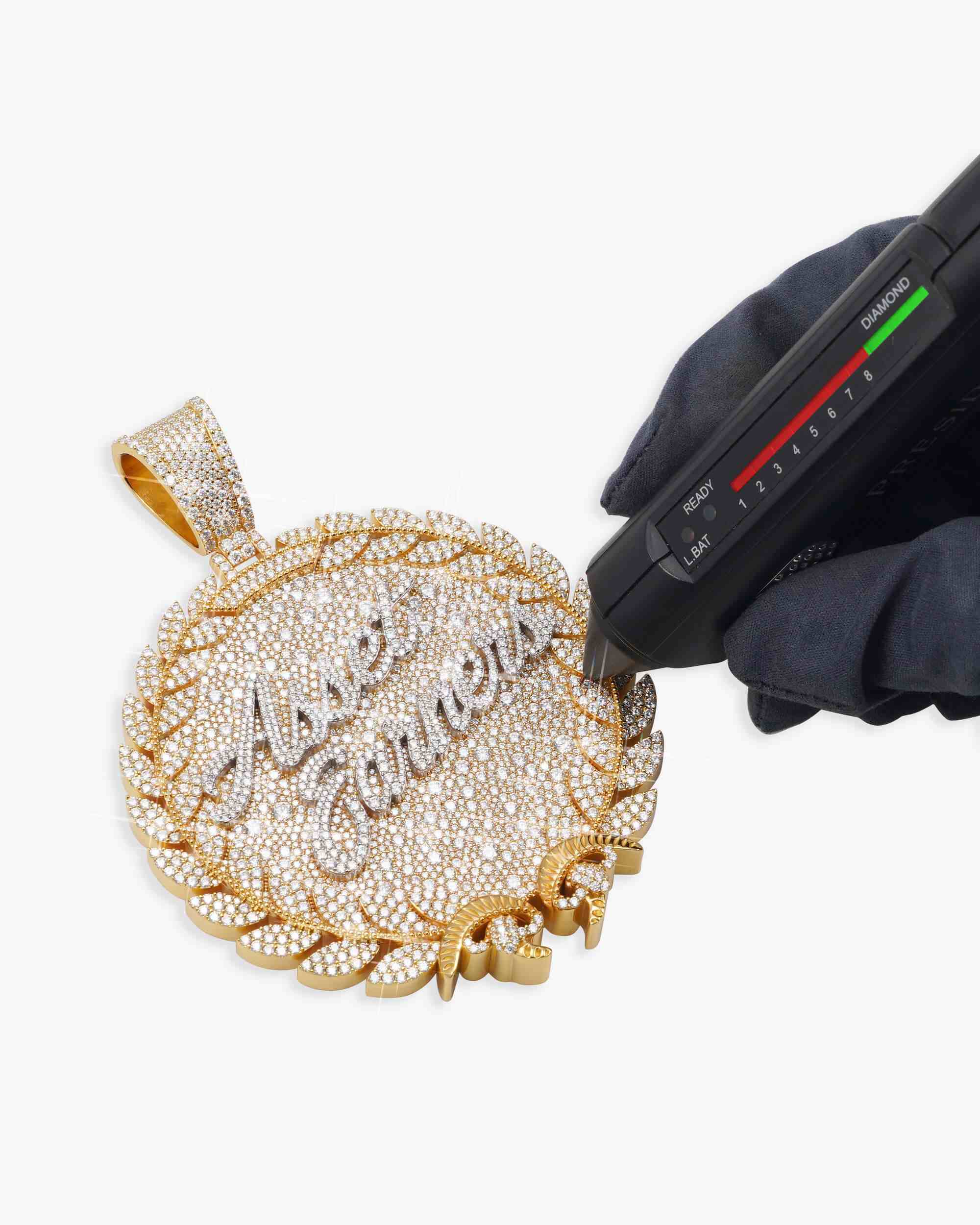 Custom "Asset Earners" Moissanite Circle Pendant 14K Gold (view 4 of 4)
