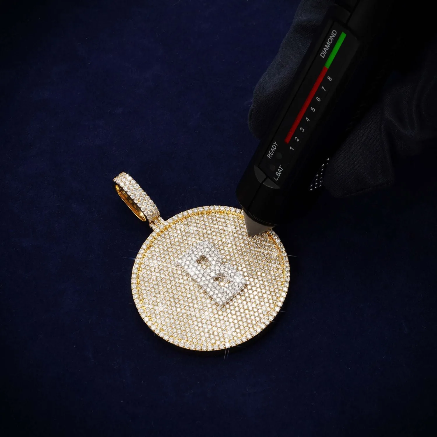 Custom "B" Moissanite Circle Pendant 14K Gold (view 3 of 3)