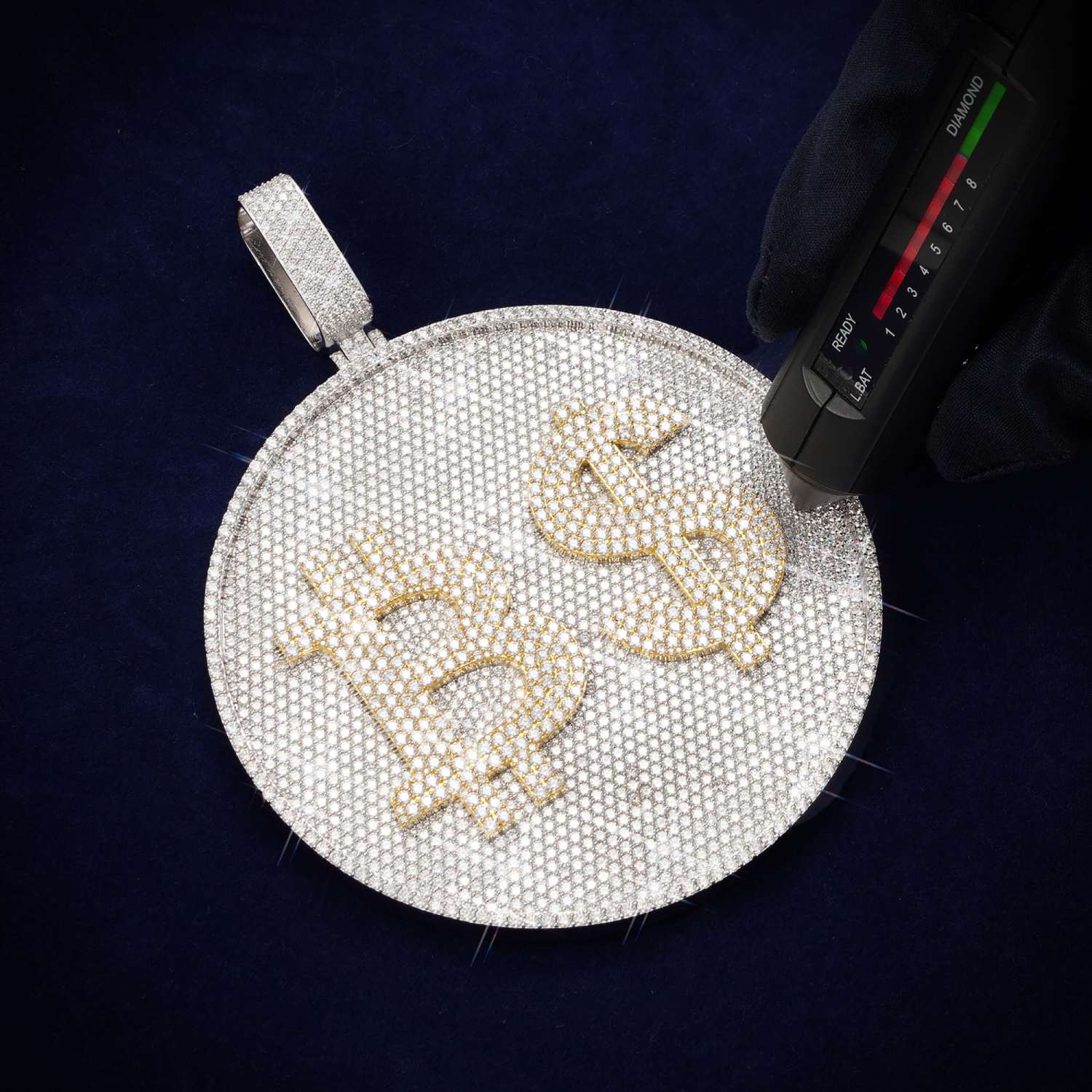 Custom "₿$" Moissanite Circle Pendant 14K Gold (view 2 of 2)
