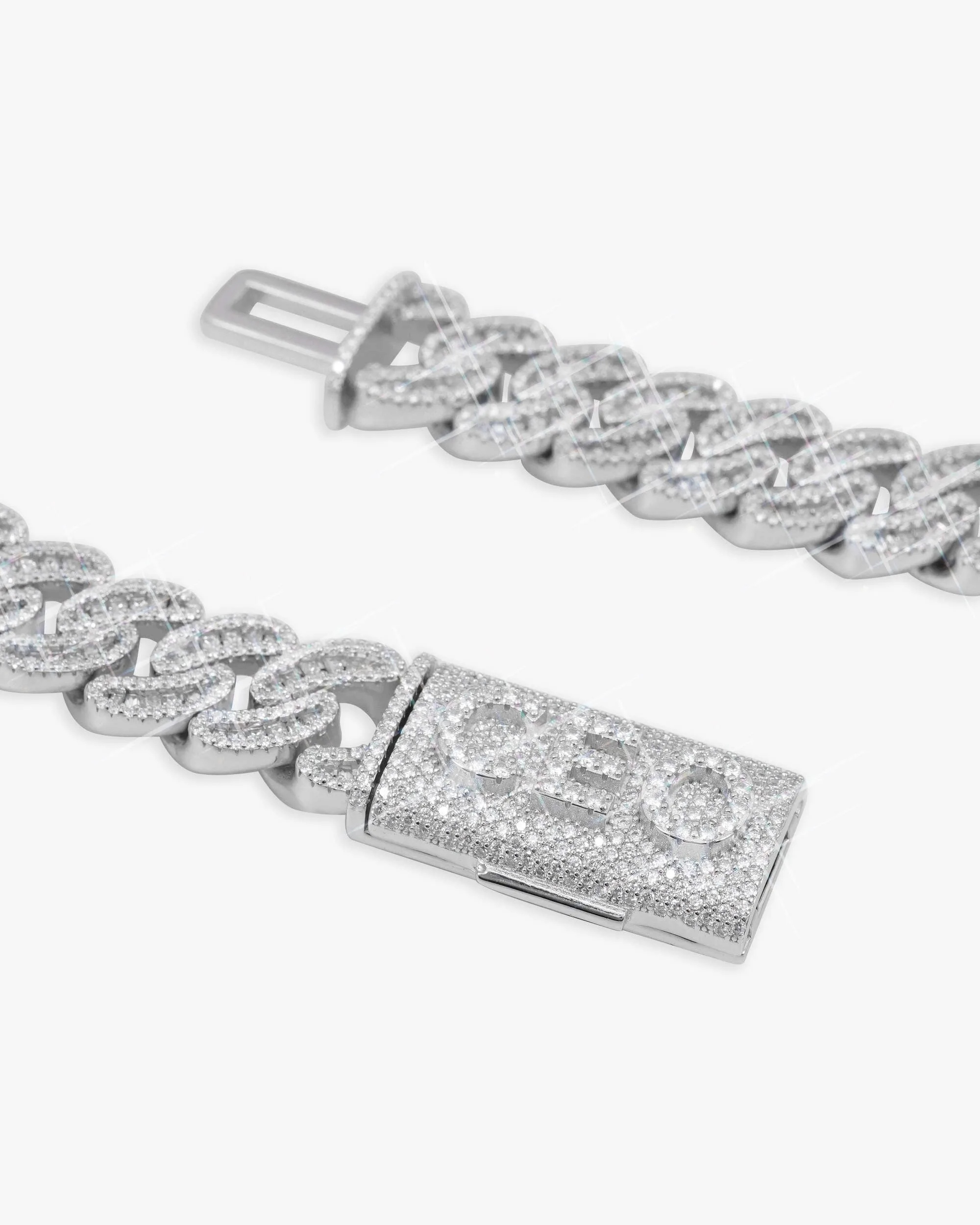 CUSTOM CLASP 15MM Moissanite Baguette Cross Miami Cuban Link Chain 14K Gold (view 4 of 18)