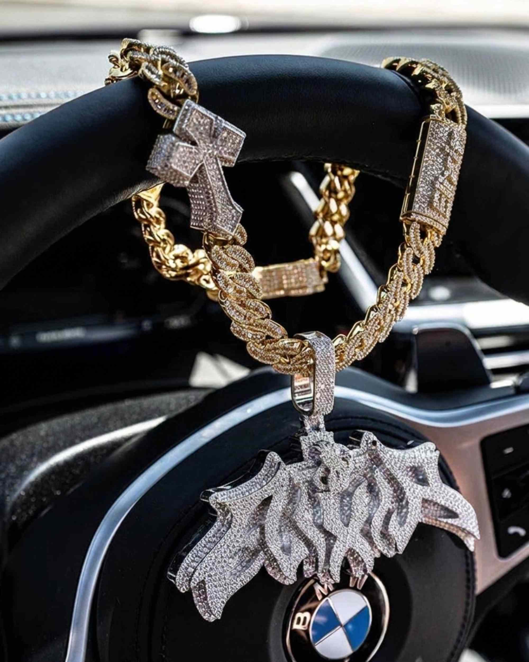 CUSTOM CLASP 15MM Moissanite Baguette Cross Miami Cuban Link Chain 14K Gold (view 7 of 18)