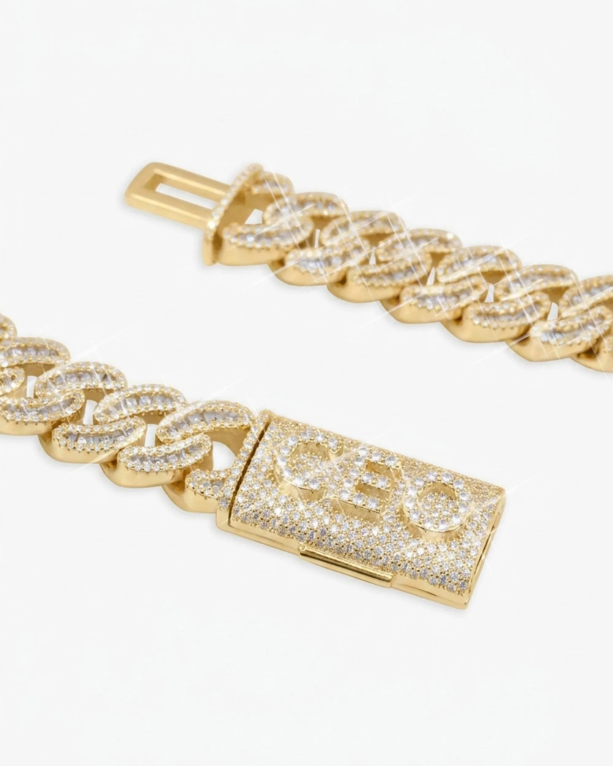 CUSTOM CLASP 15MM Moissanite Baguette Cross Miami Cuban Link Chain 14K Gold (view 9 of 18)