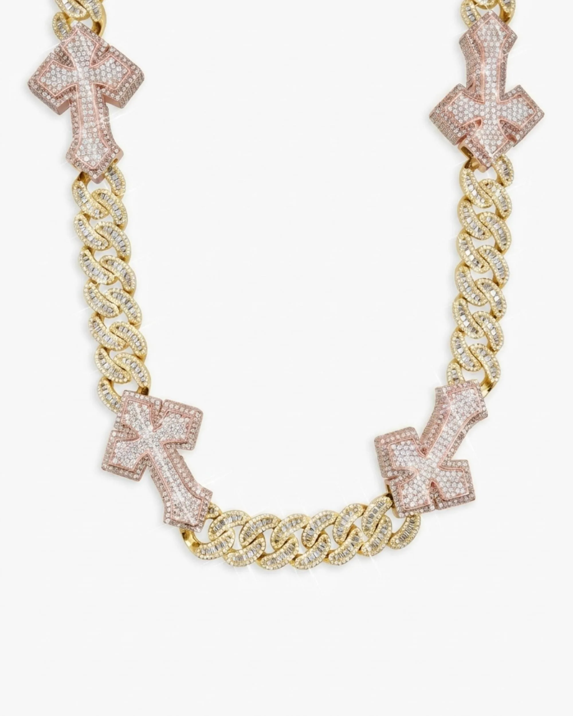 CUSTOM CLASP 15MM Moissanite Baguette Cross Miami Cuban Link Chain 14K Gold (view 10 of 18)