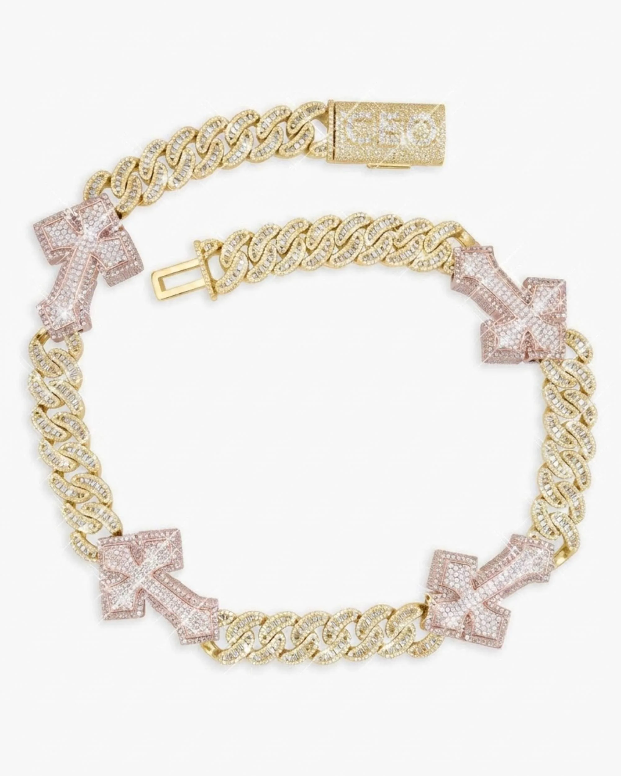 CUSTOM CLASP 15MM Moissanite Baguette Cross Miami Cuban Link Chain 14K Gold (view 12 of 18)