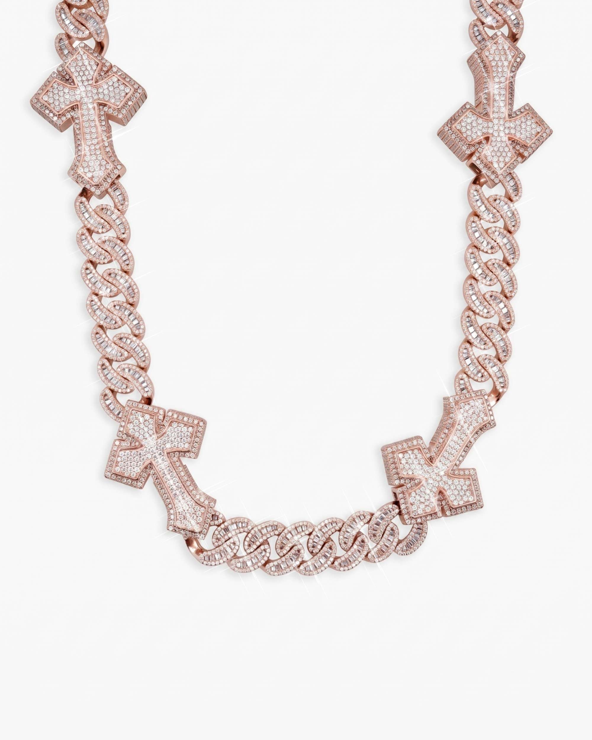 CUSTOM CLASP 15MM Moissanite Baguette Cross Miami Cuban Link Chain 14K Gold (view 14 of 18)