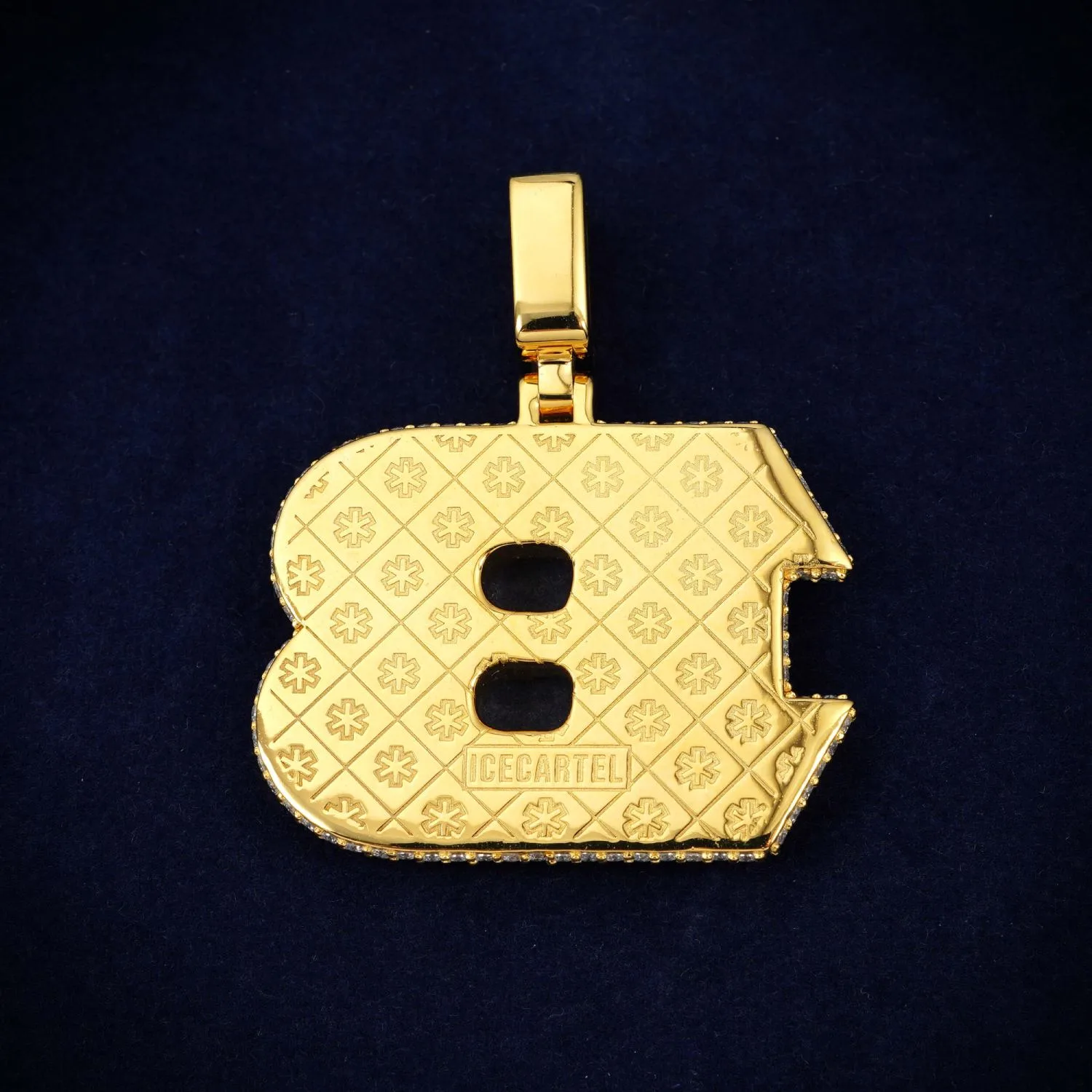 Custom "FAT B" Moissanite Letter Pendant 14K Gold (view 3 of 4)