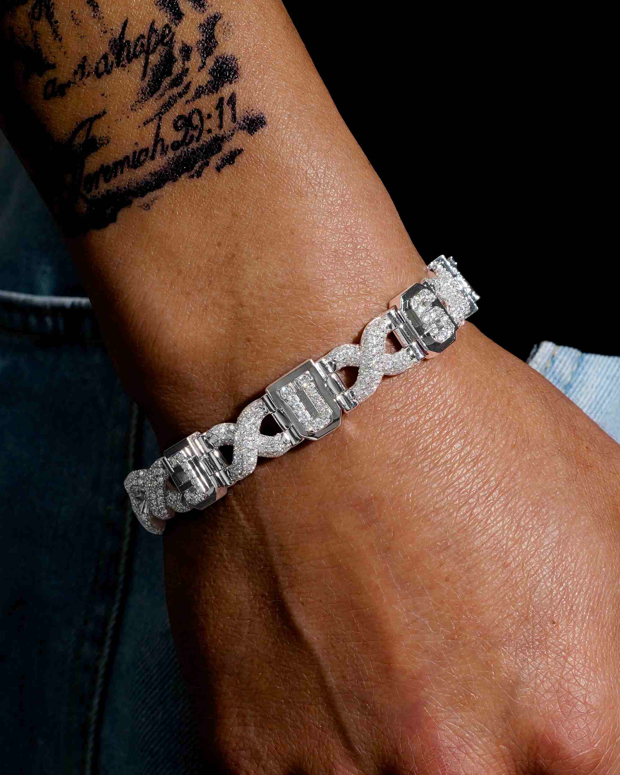Custom Letters Moissanite Infinity Link Bracelet 14K Gold (view 2 of 4)