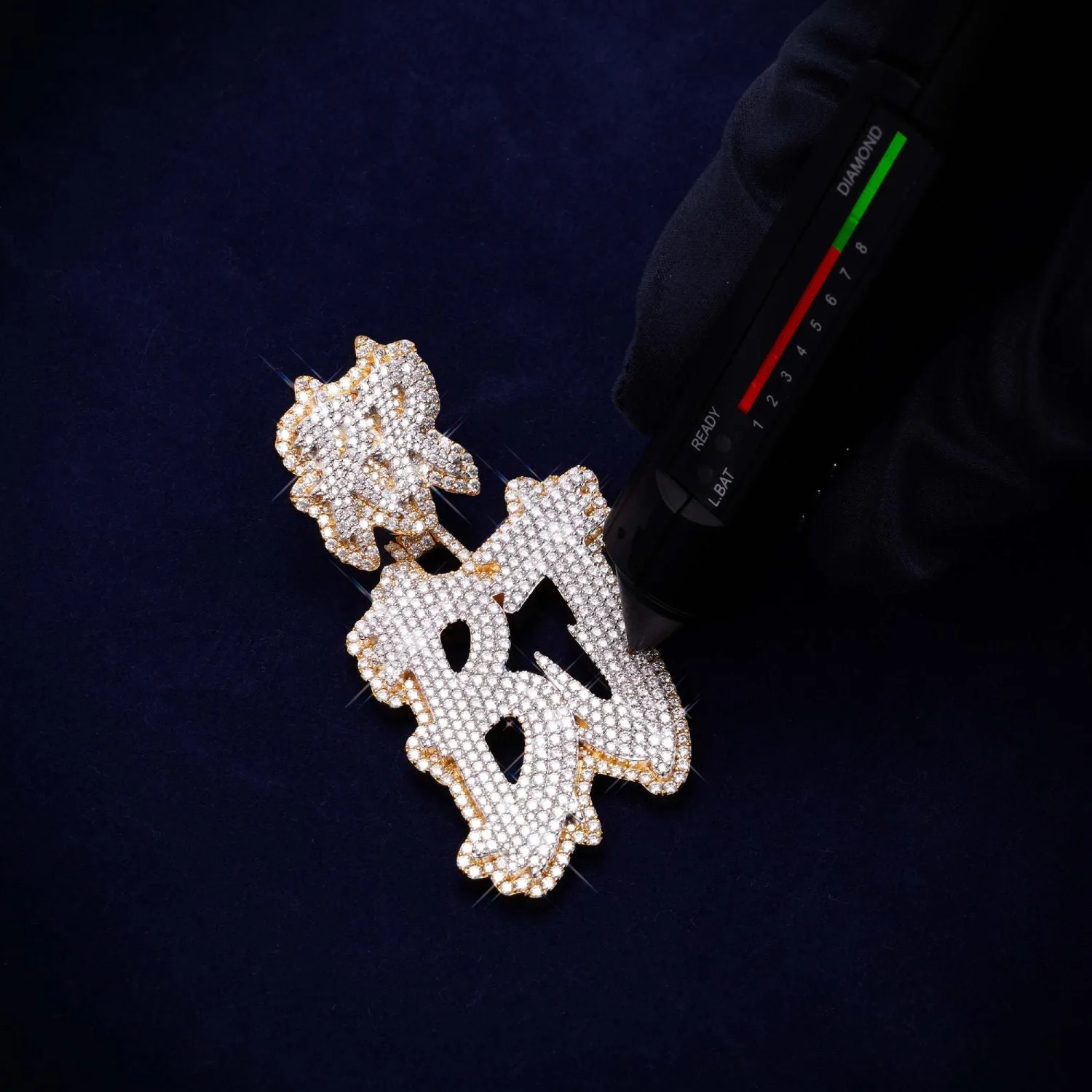 Custom Moissanite "BJ" Pendant 14K Gold (view 3 of 3)