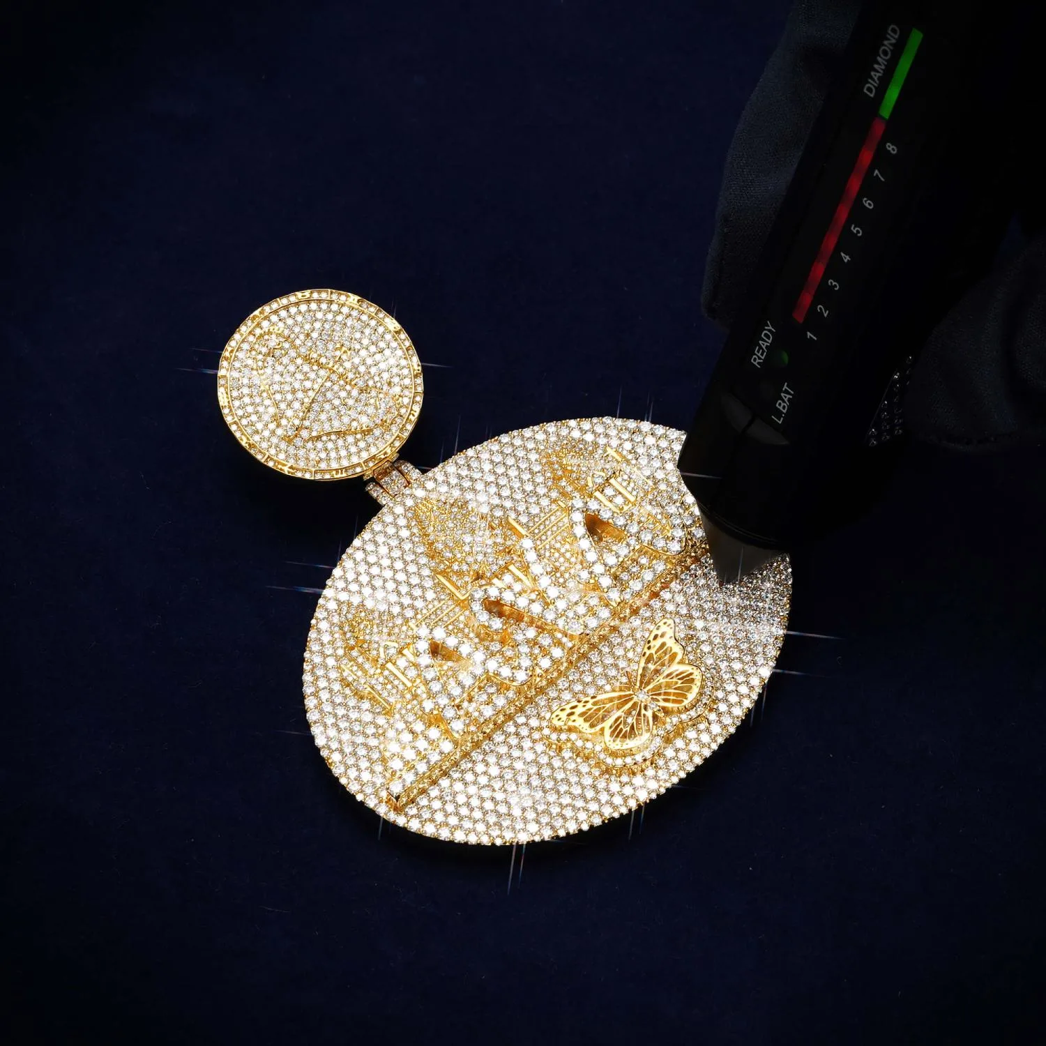 Custom Moissanite Butterfly Circle Pendant 14K Gold (view 4 of 4)