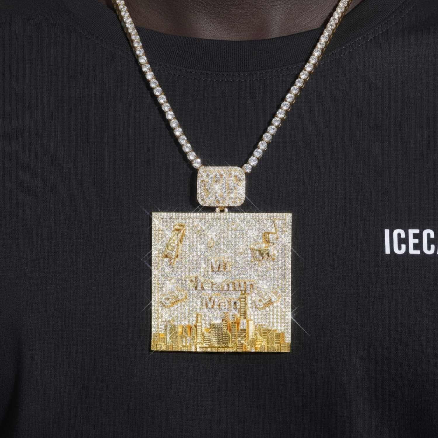 Custom Moissanite City Pendant 14K Gold (view 2 of 4)
