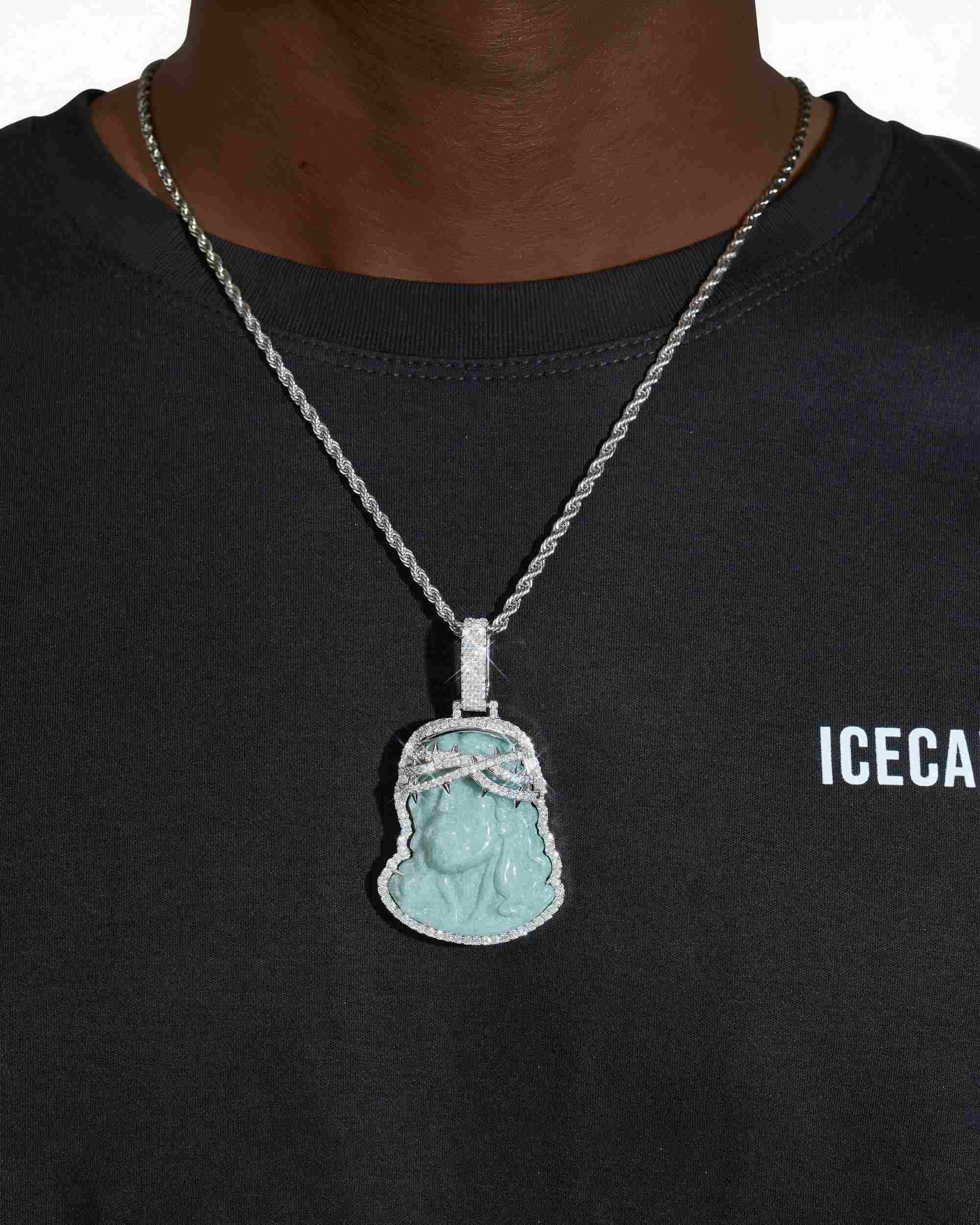 Custom Moissanite Crowned Jesus Pendant 14K Gold (view 2 of 4)