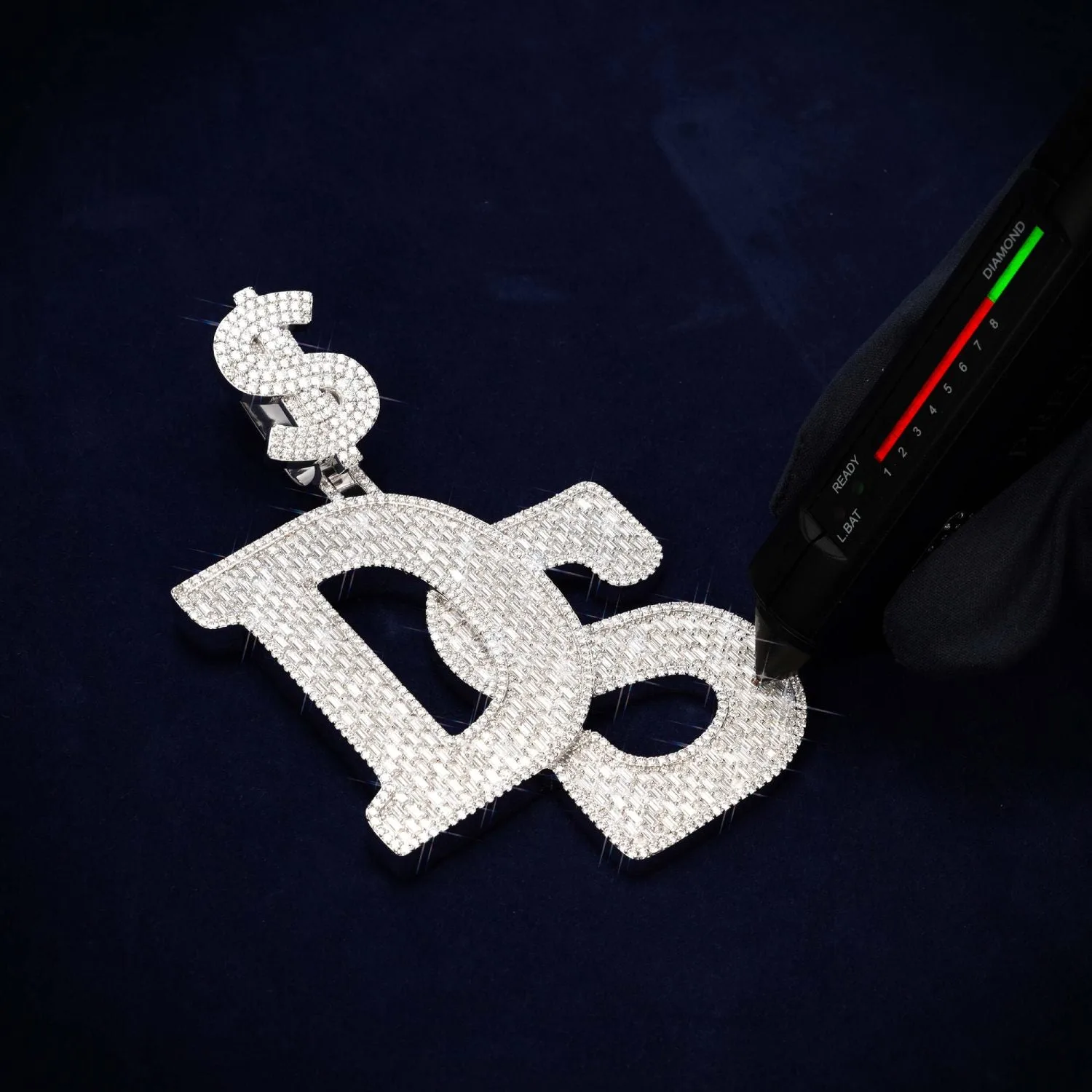 Custom Moissanite "Dollar DS" Pendant (view 3 of 3)