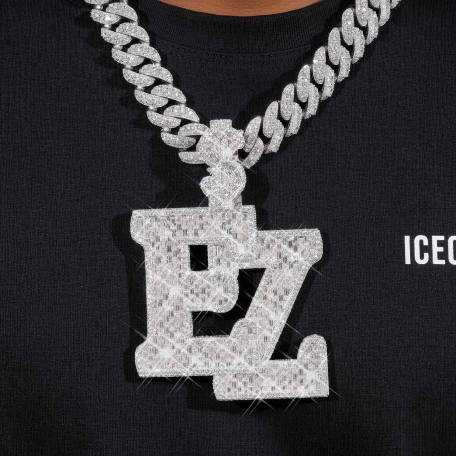 Custom Moissanite "EZ" Pendant 14K Gold (view 2 of 4)