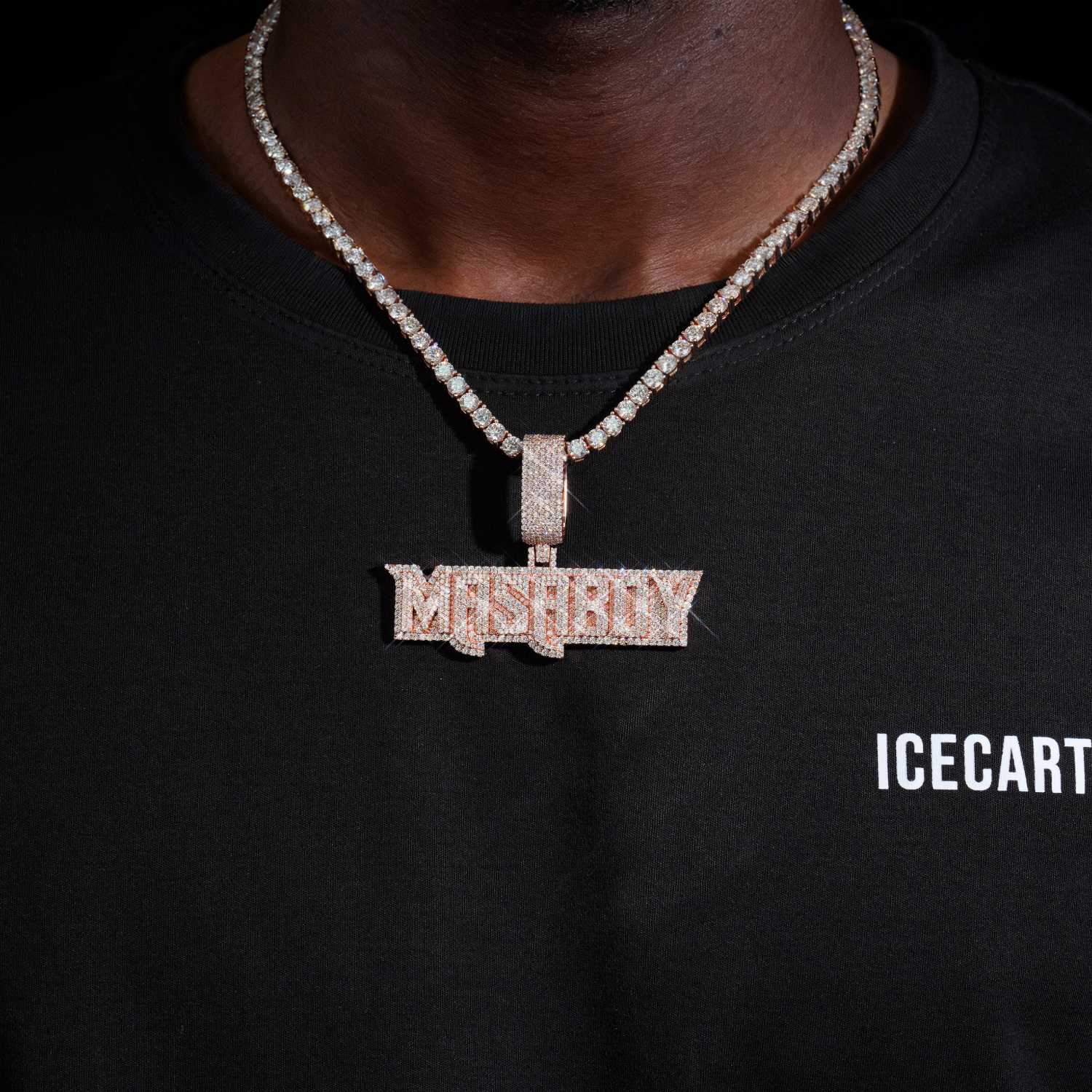Custom Moissanite "MASABOY" Name Pendant 14K Gold (view 2 of 3)