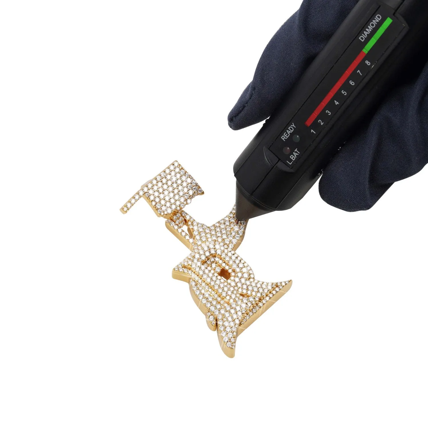 Custom Moissanite "OKLAHOMA R" Letter Pendant 14K Gold (view 2 of 2)