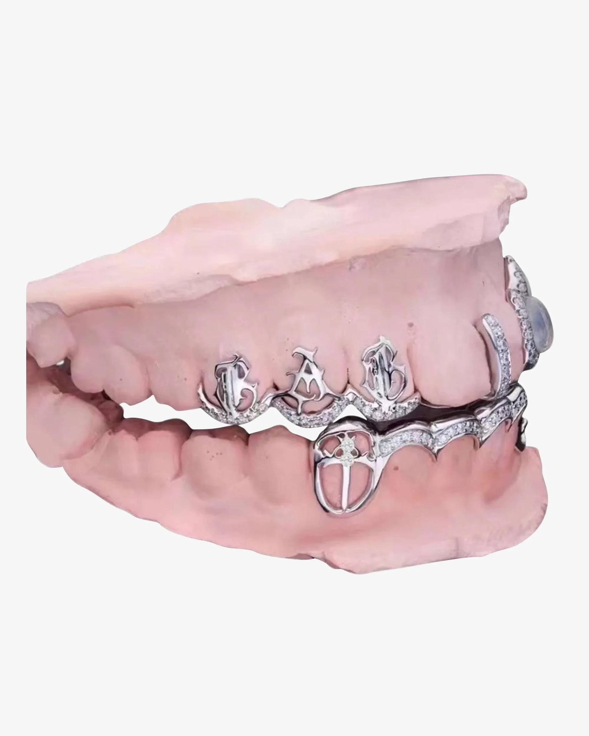 Custom Moissanite Opal Grillz - custom piece in white gold (view 3 of 12)