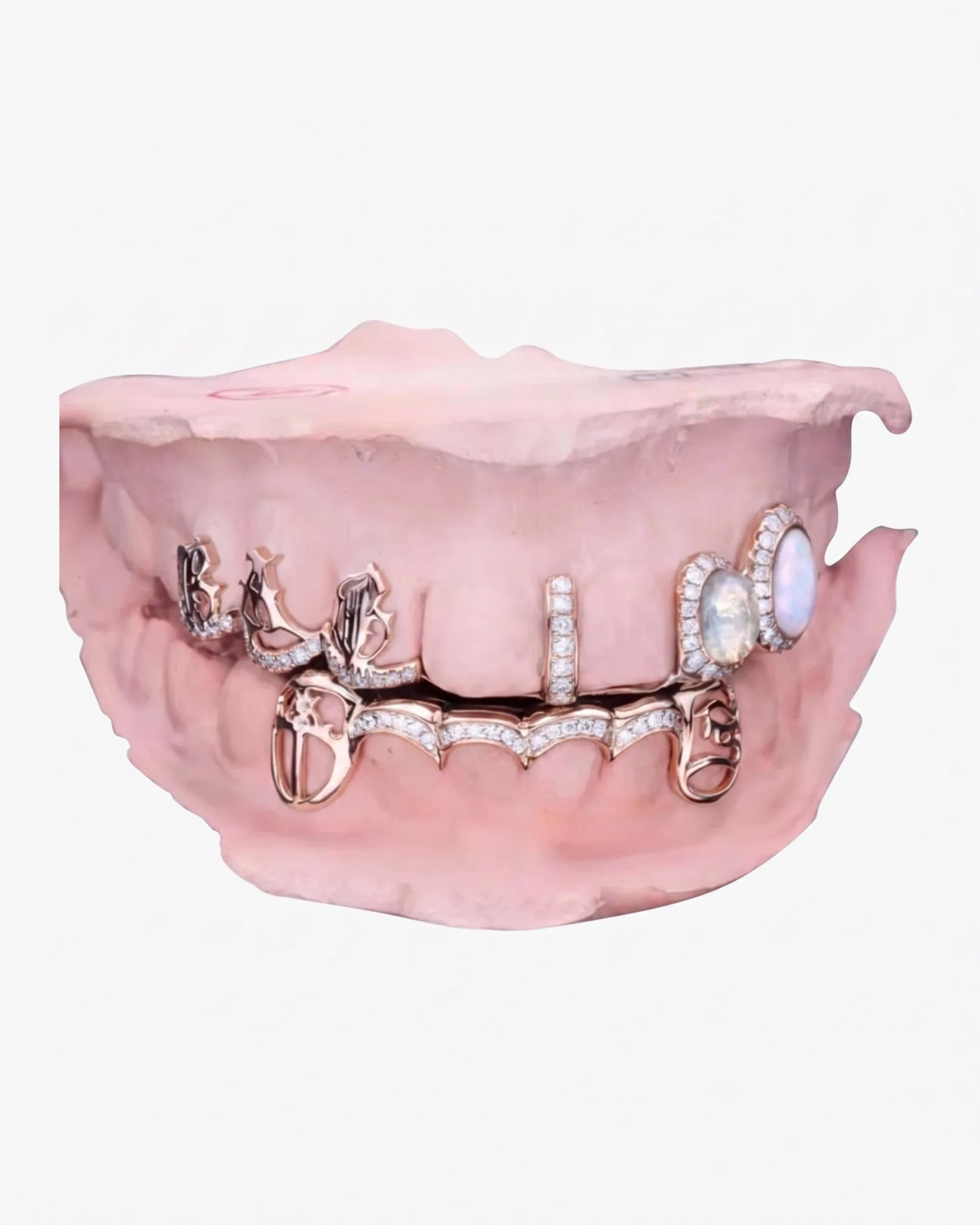 Custom Moissanite Opal Grillz - custom piece in white gold (view 5 of 12)