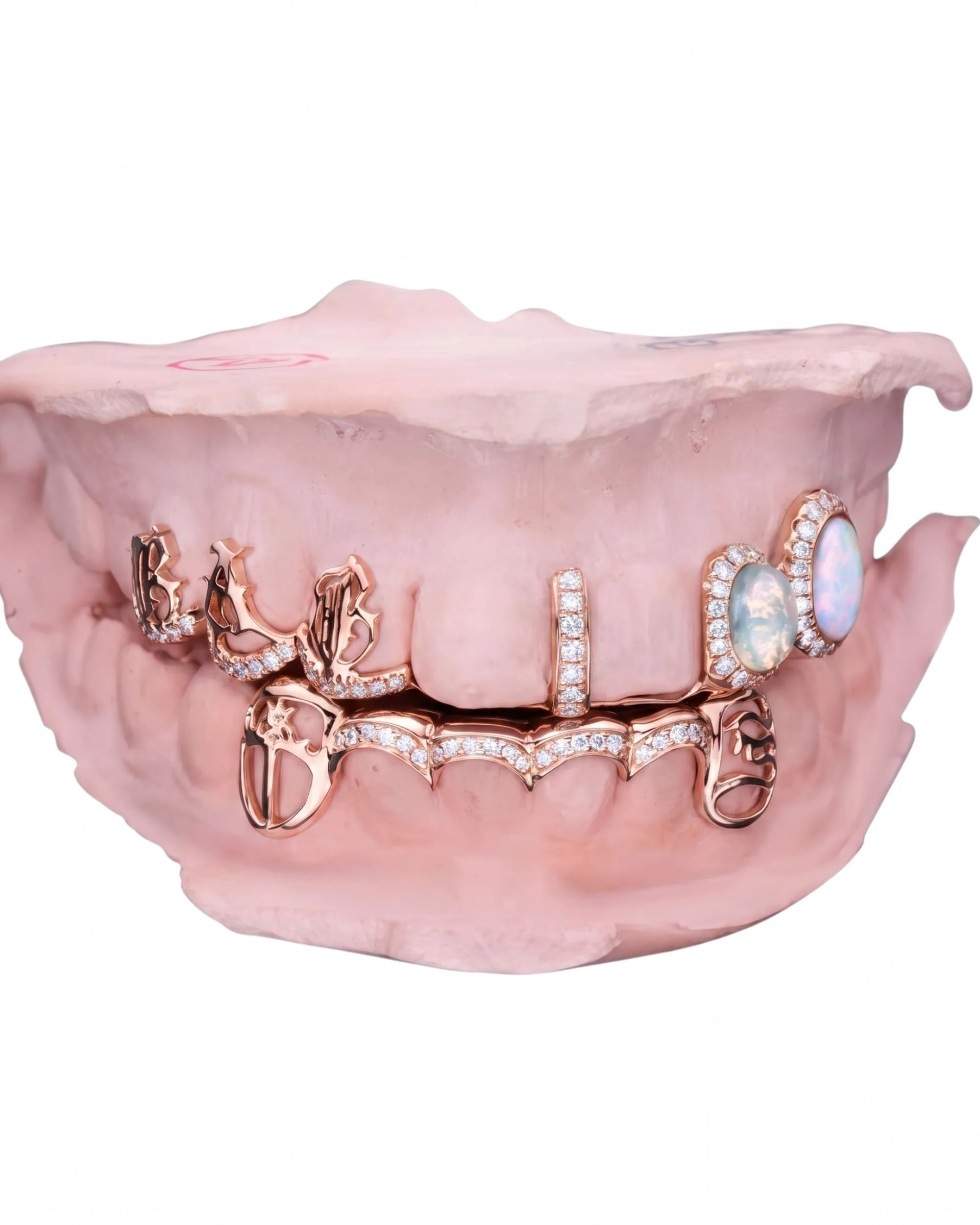 Custom Moissanite Opal Grillz - custom piece in white gold (view 8 of 12)