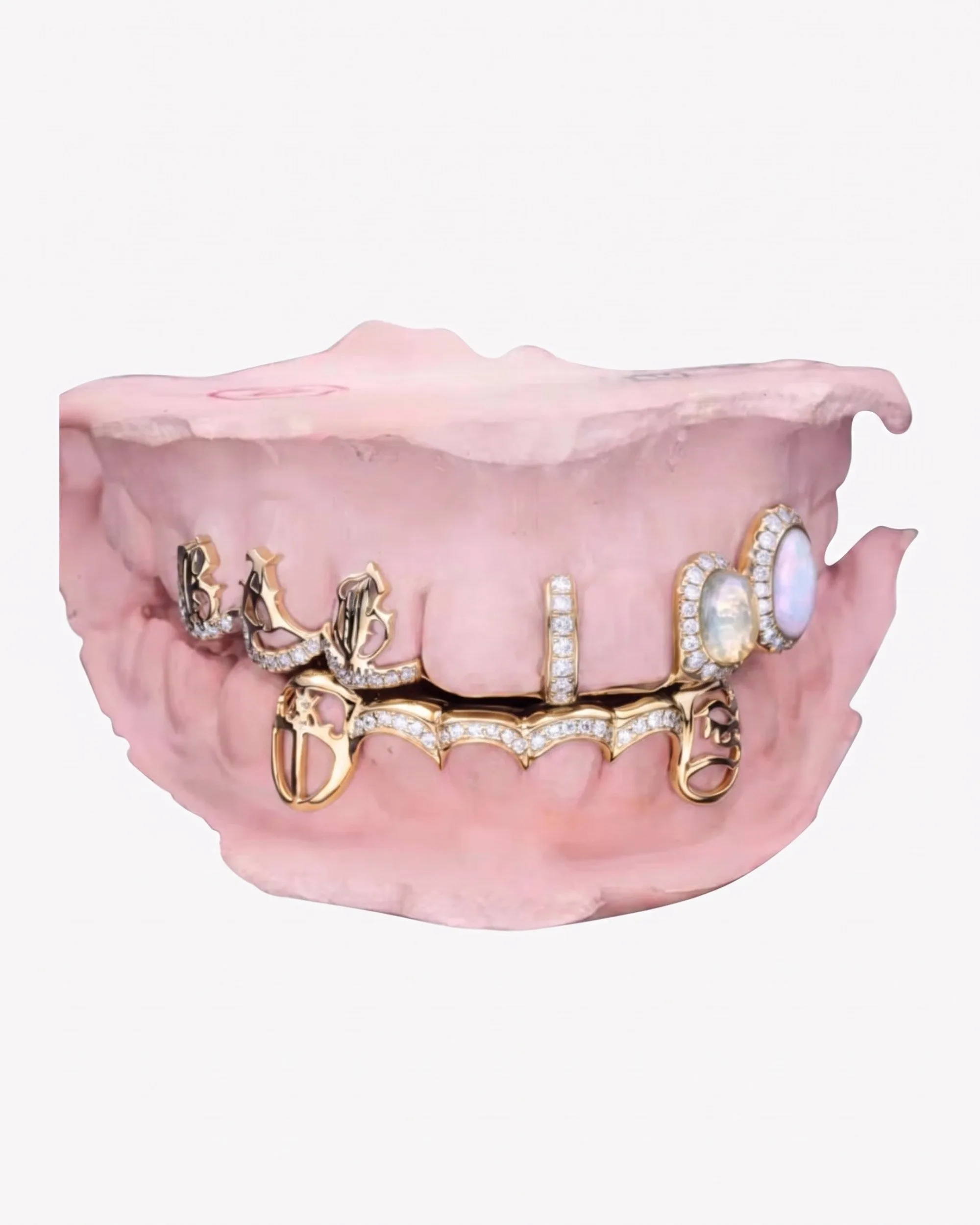 Custom Moissanite Opal Grillz - custom piece in white gold (view 9 of 12)