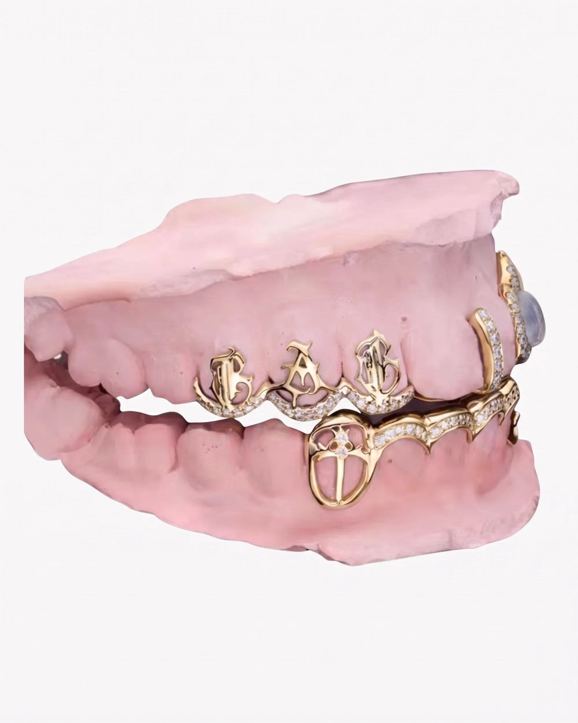 Custom Moissanite Opal Grillz - custom piece in white gold (view 11 of 12)