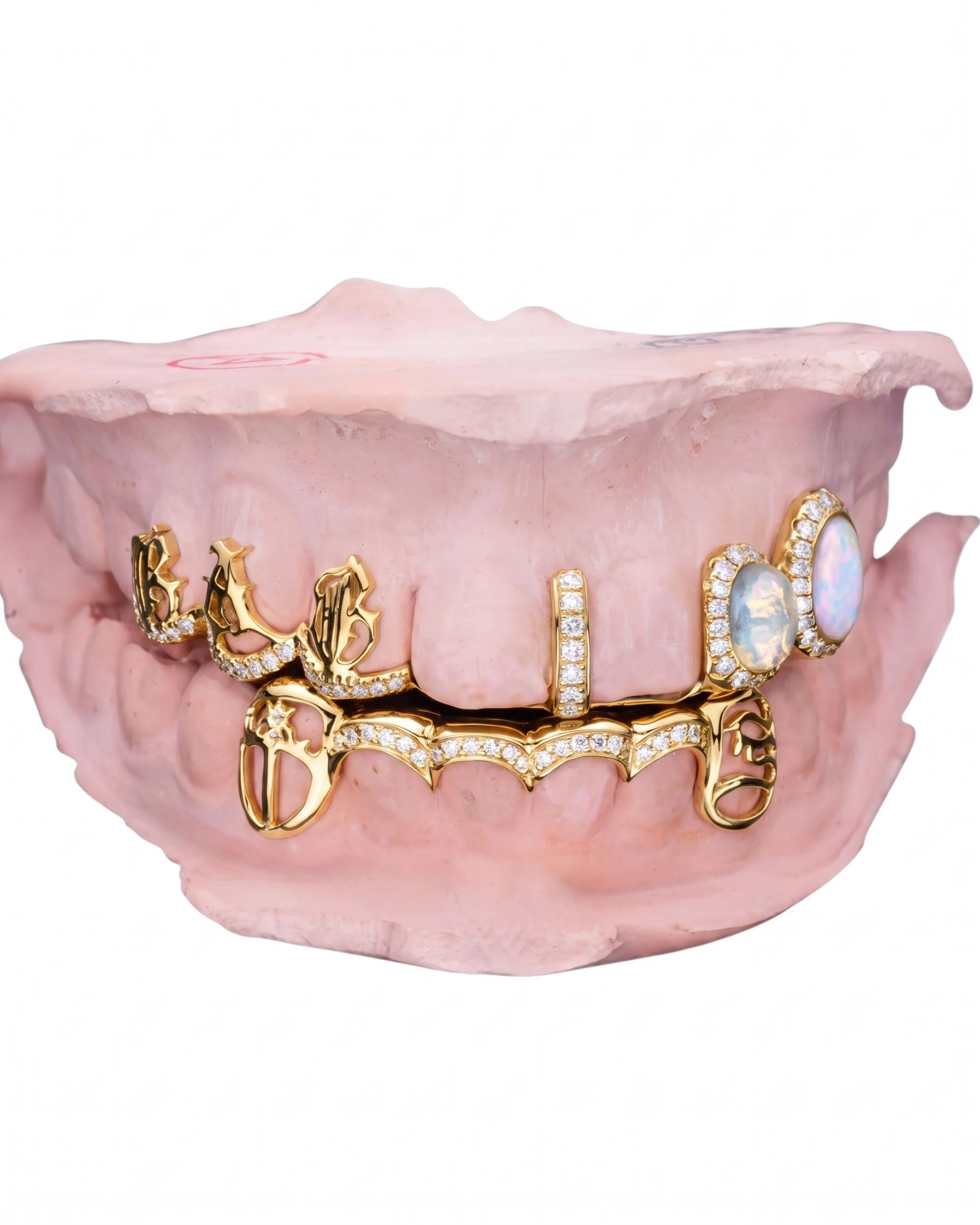 Custom Moissanite Opal Grillz - custom piece in white gold (view 12 of 12)
