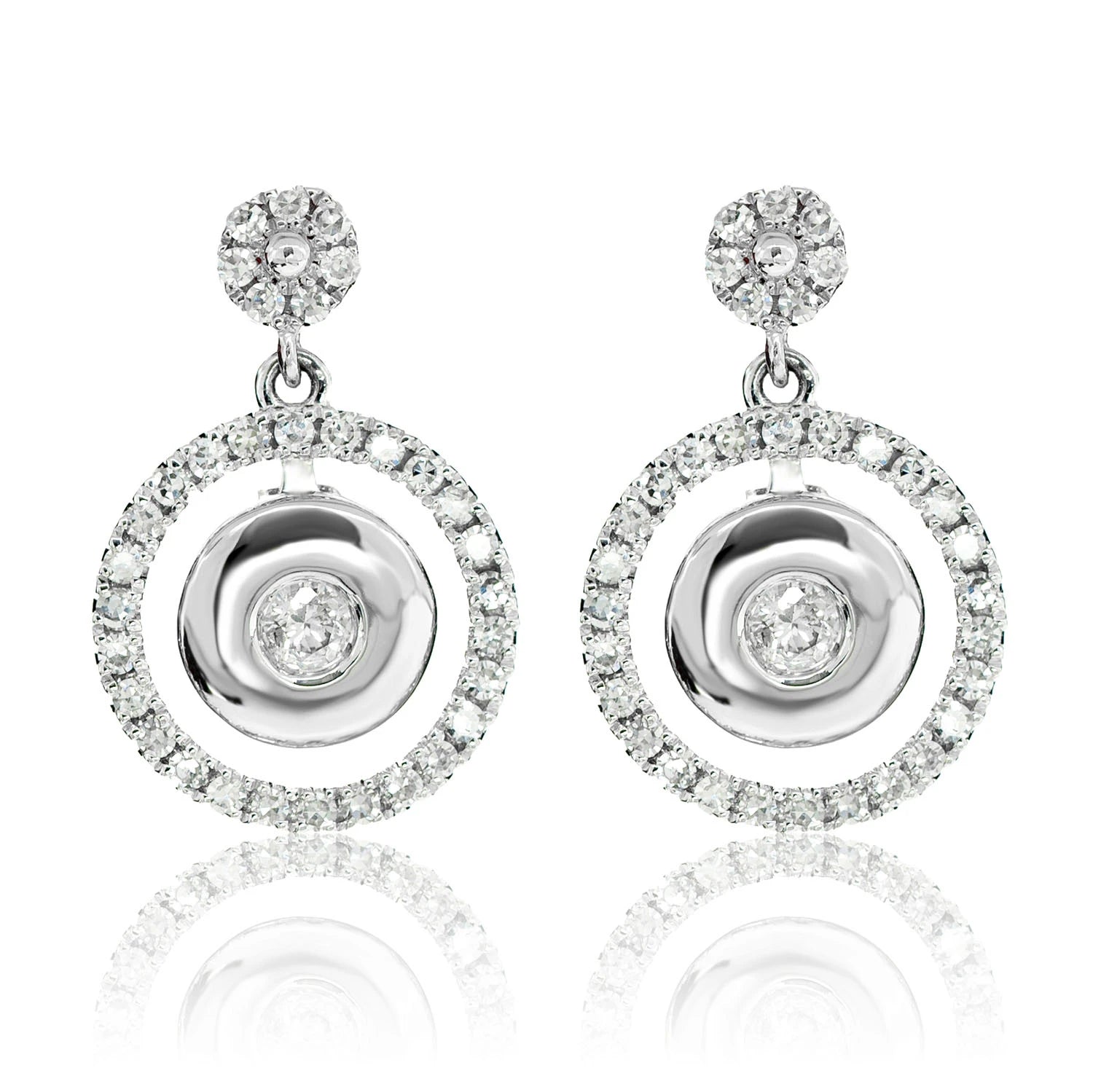 Dangling Diamond Eclipse Halo Earrings - in yellow gold (view 3 of 6)