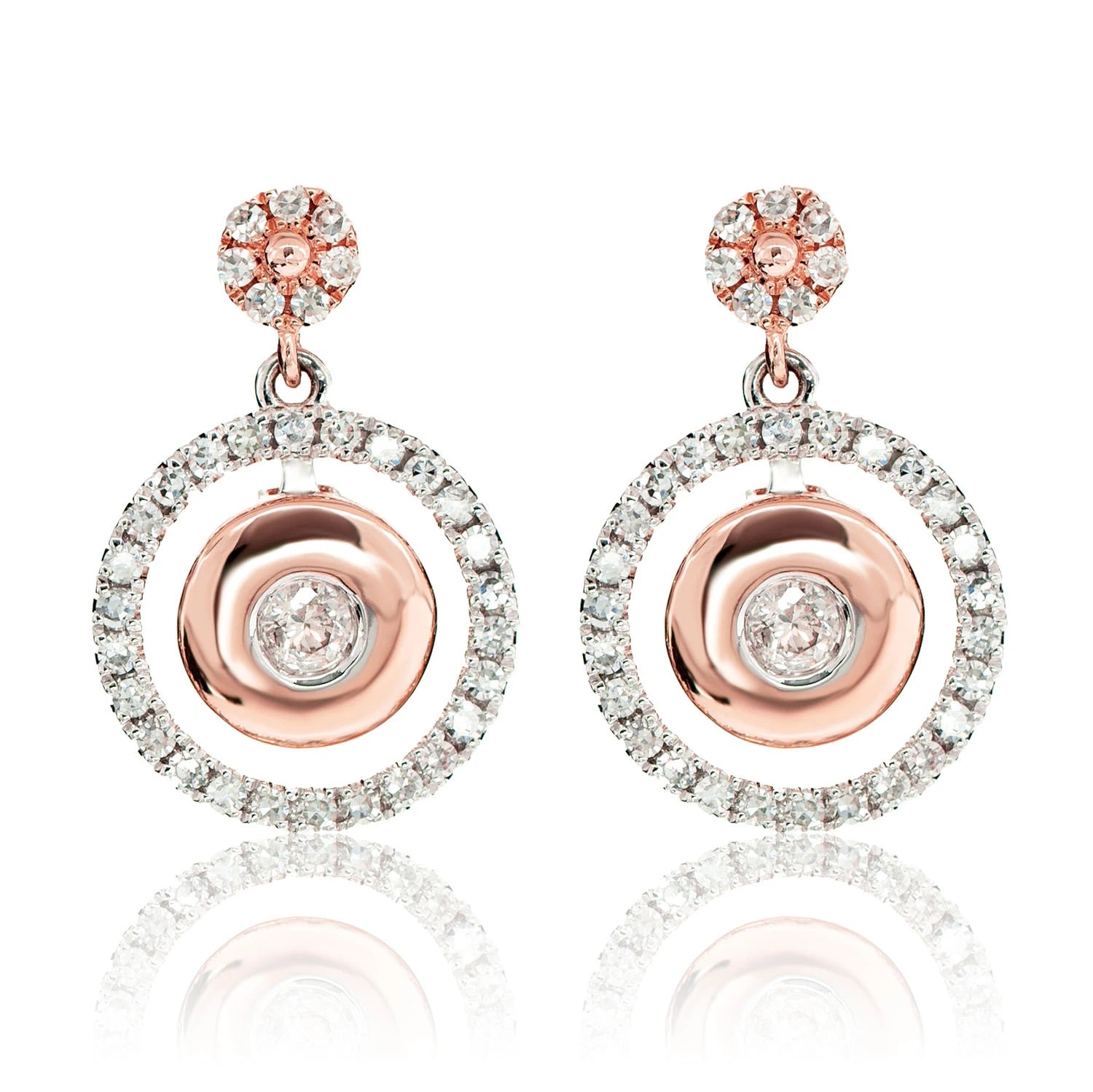 Dangling Diamond Eclipse Halo Earrings - in yellow gold (view 5 of 6)