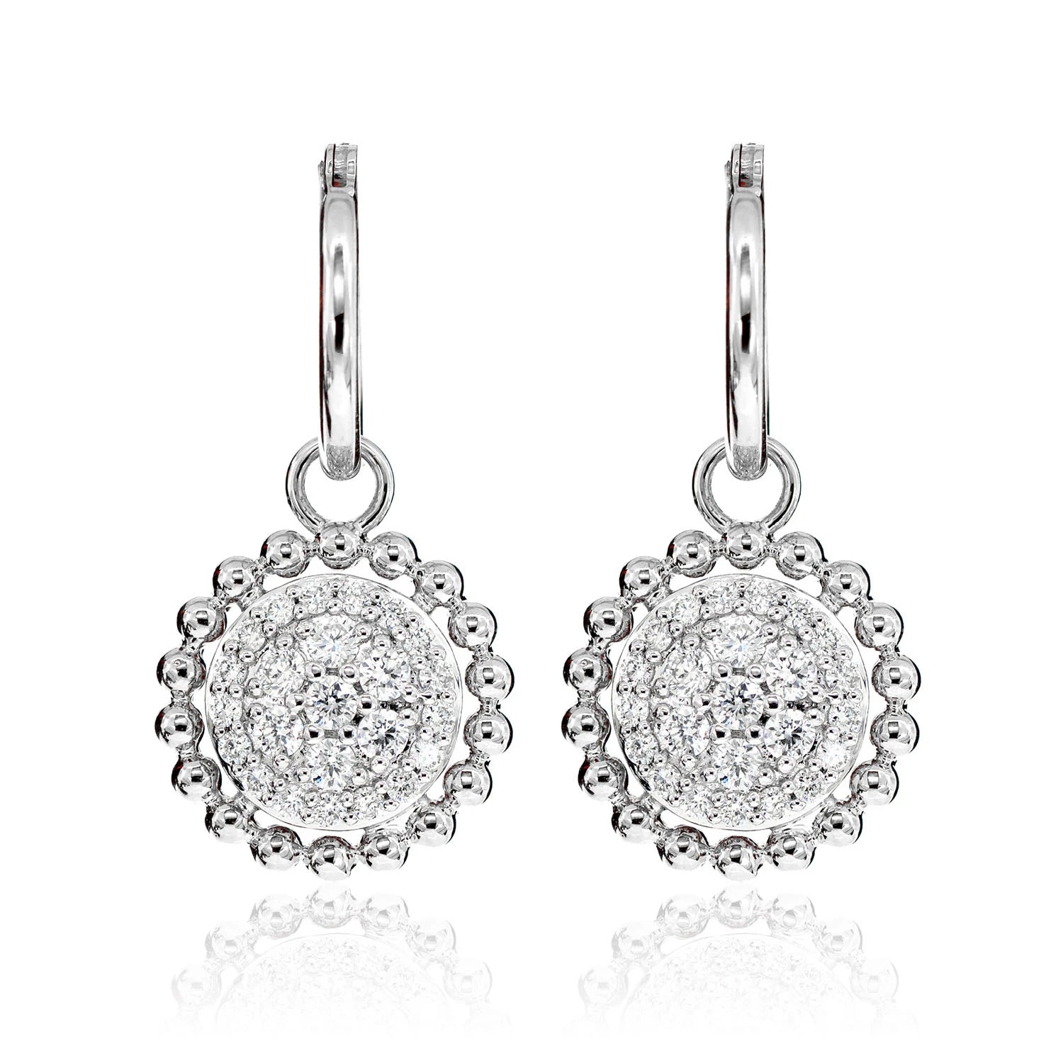 Dangling Diamond Halo Cluster Earrings - in yellow gold (view 3 of 6)