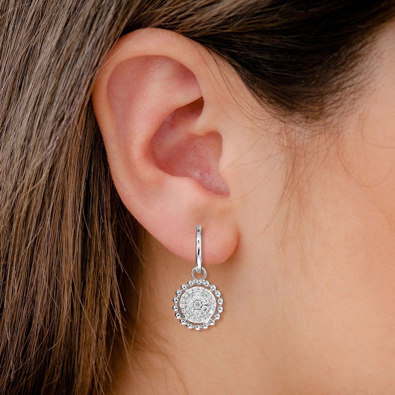 Dangling Diamond Halo Cluster Earrings - in yellow gold (view 4 of 6)