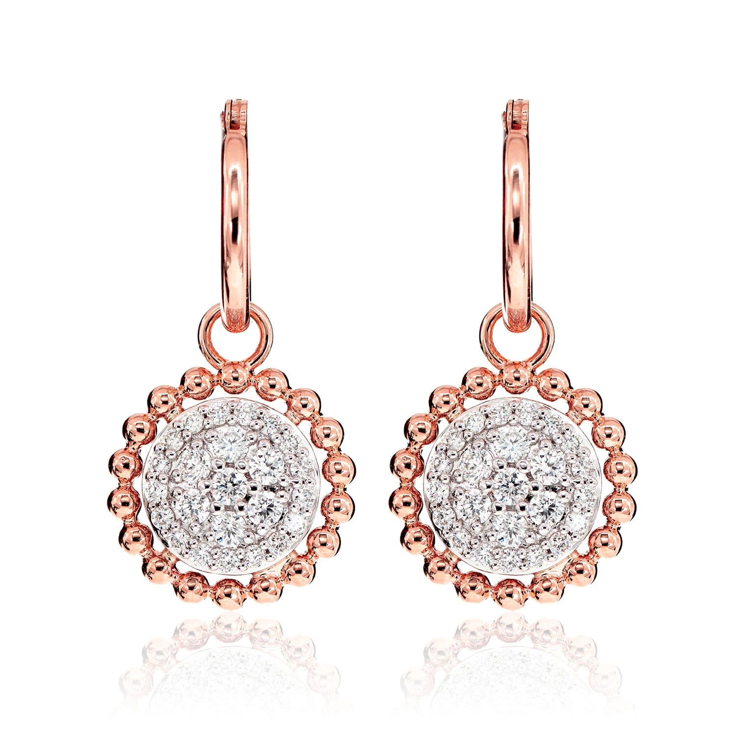 Dangling Diamond Halo Cluster Earrings - in yellow gold (view 5 of 6)