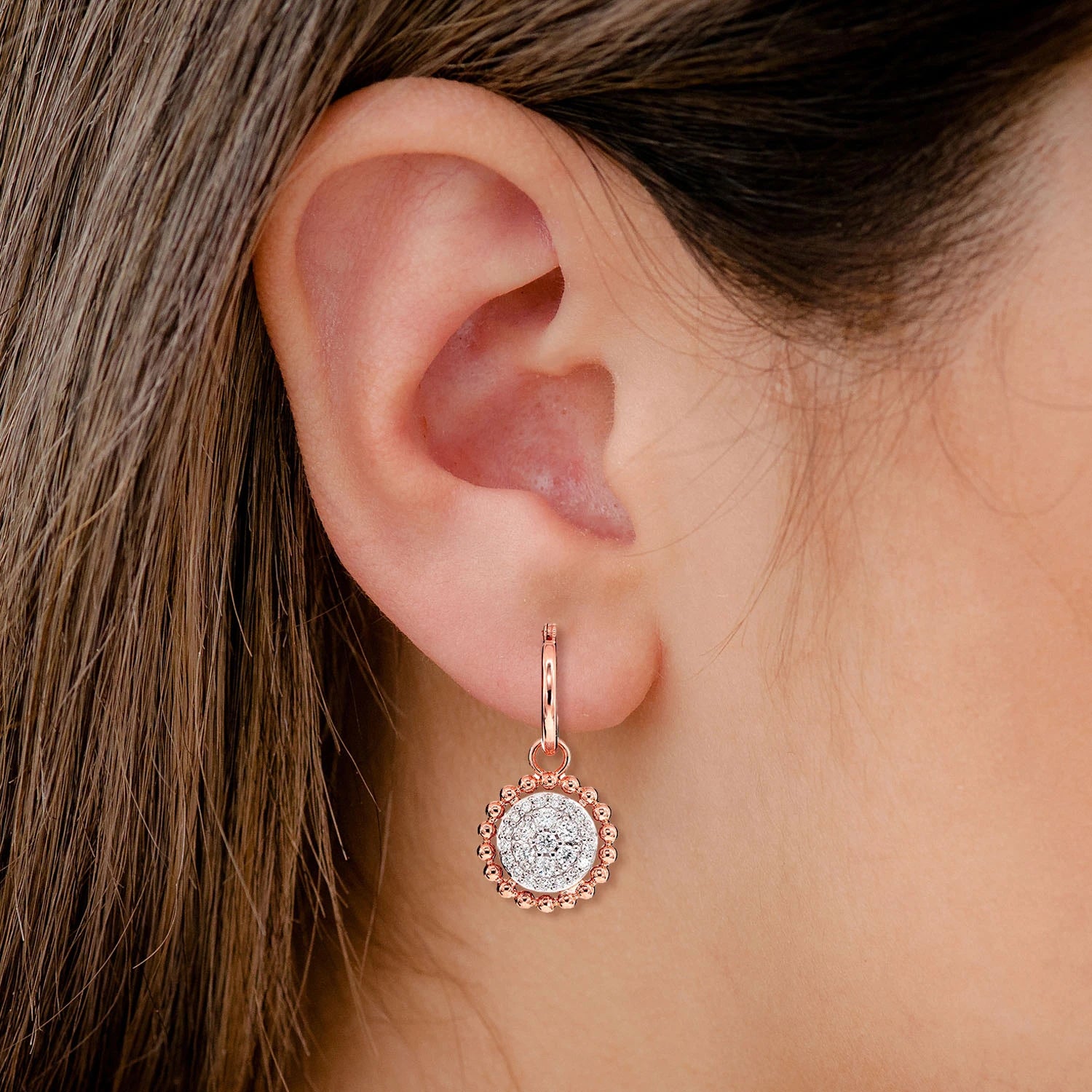 Dangling Diamond Halo Cluster Earrings - in yellow gold (view 6 of 6)