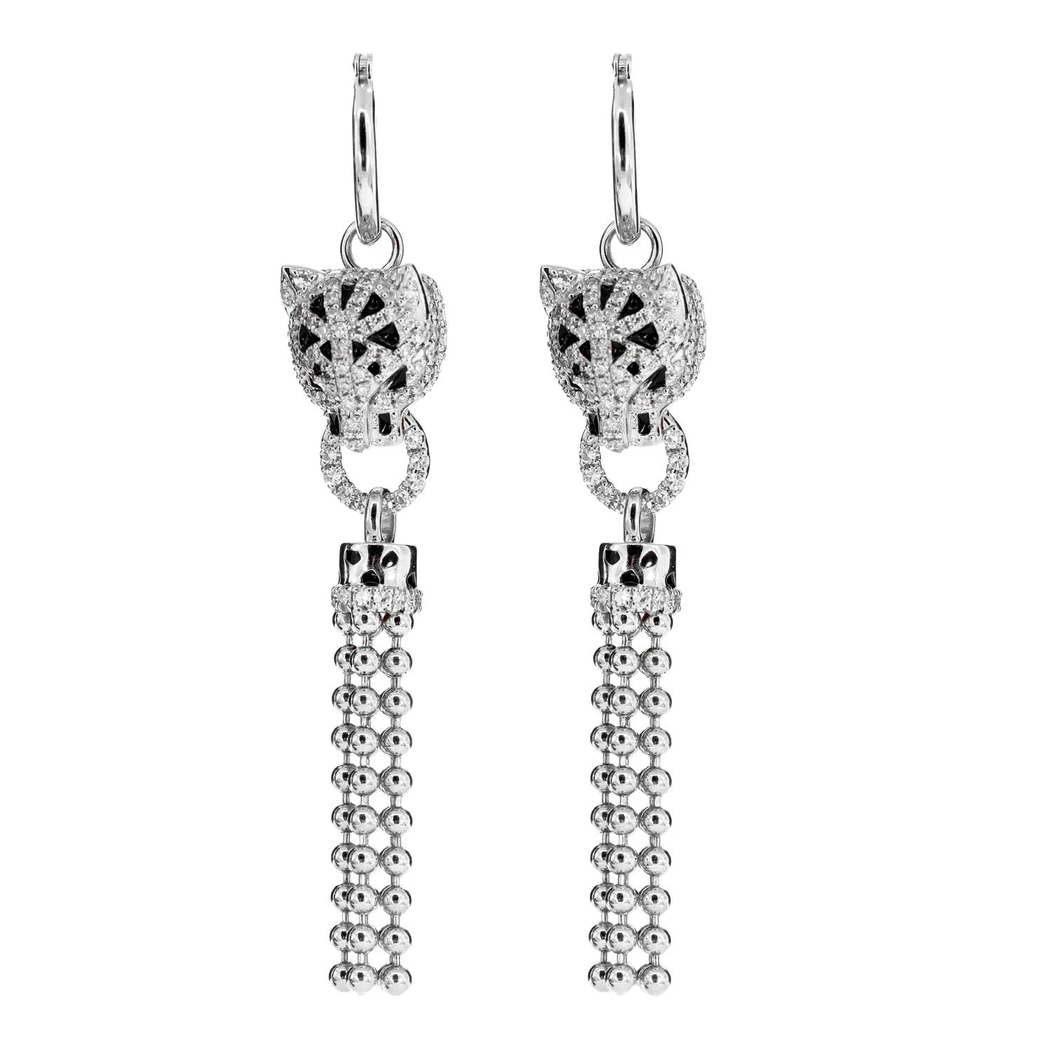 Dangling Leopard Tassel Diamond Hoop Earrings - in yellow gold (view 3 of 6)