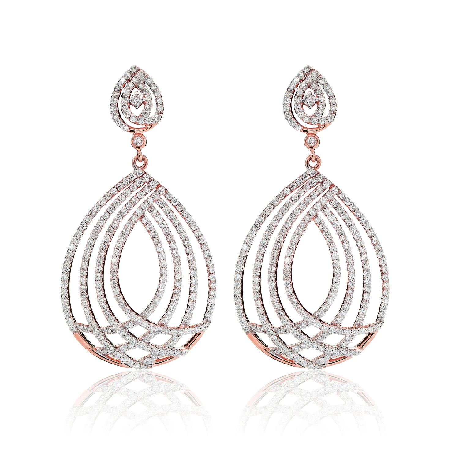 Dangling Open Tear Drop Diamond Earring - in yellow gold (view 5 of 6)