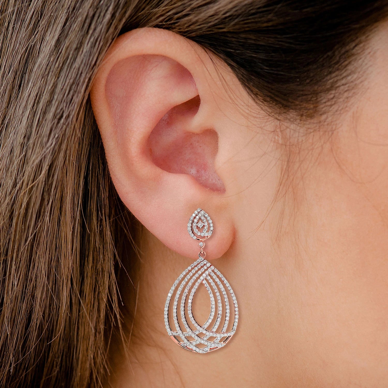 Dangling Open Tear Drop Diamond Earring - in yellow gold (view 6 of 6)