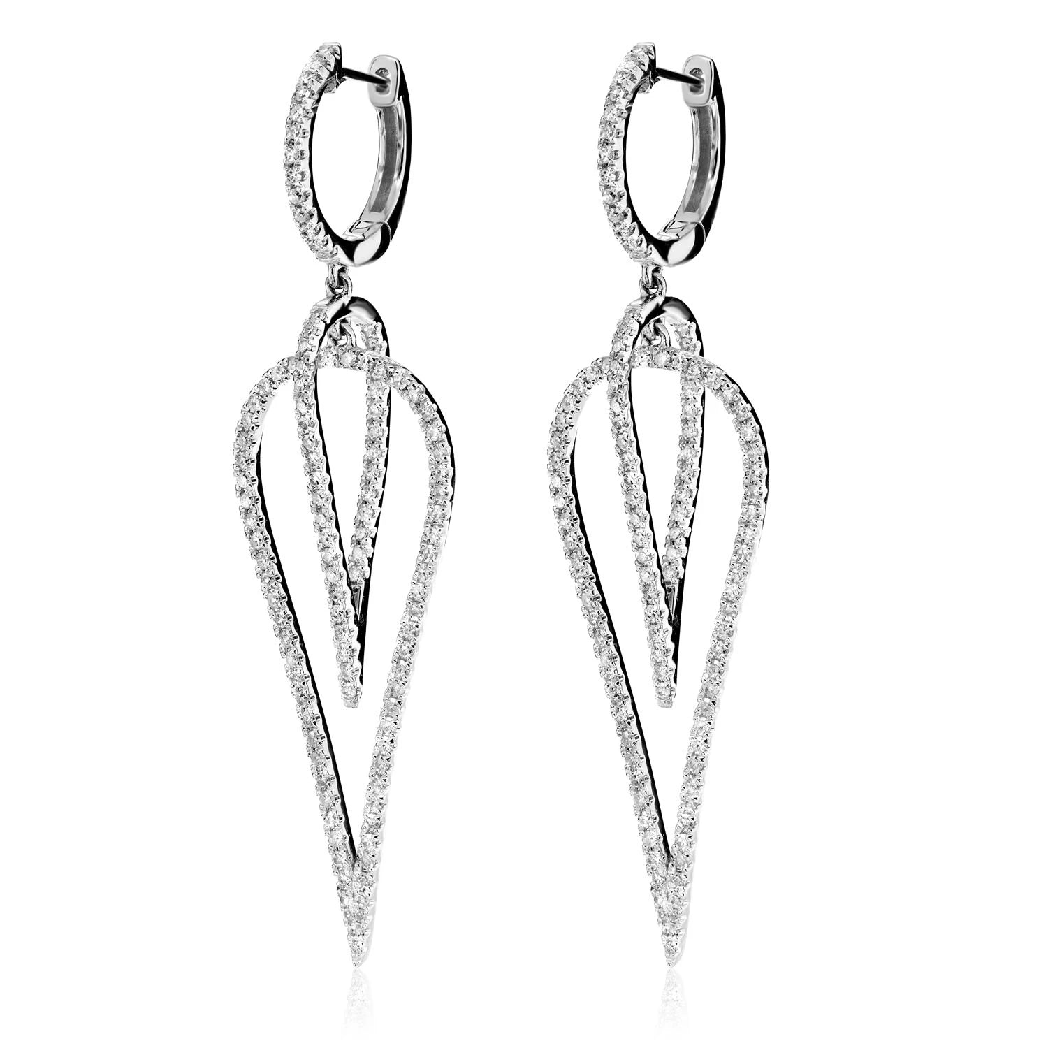 Dangling Upside-Down Teardrop Diamond Earrings - in white gold