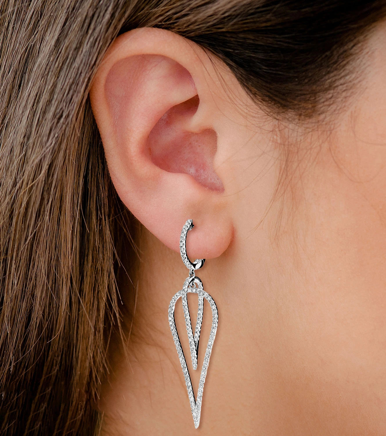Dangling Upside-Down Teardrop Diamond Earrings - in white gold (view 2 of 2)