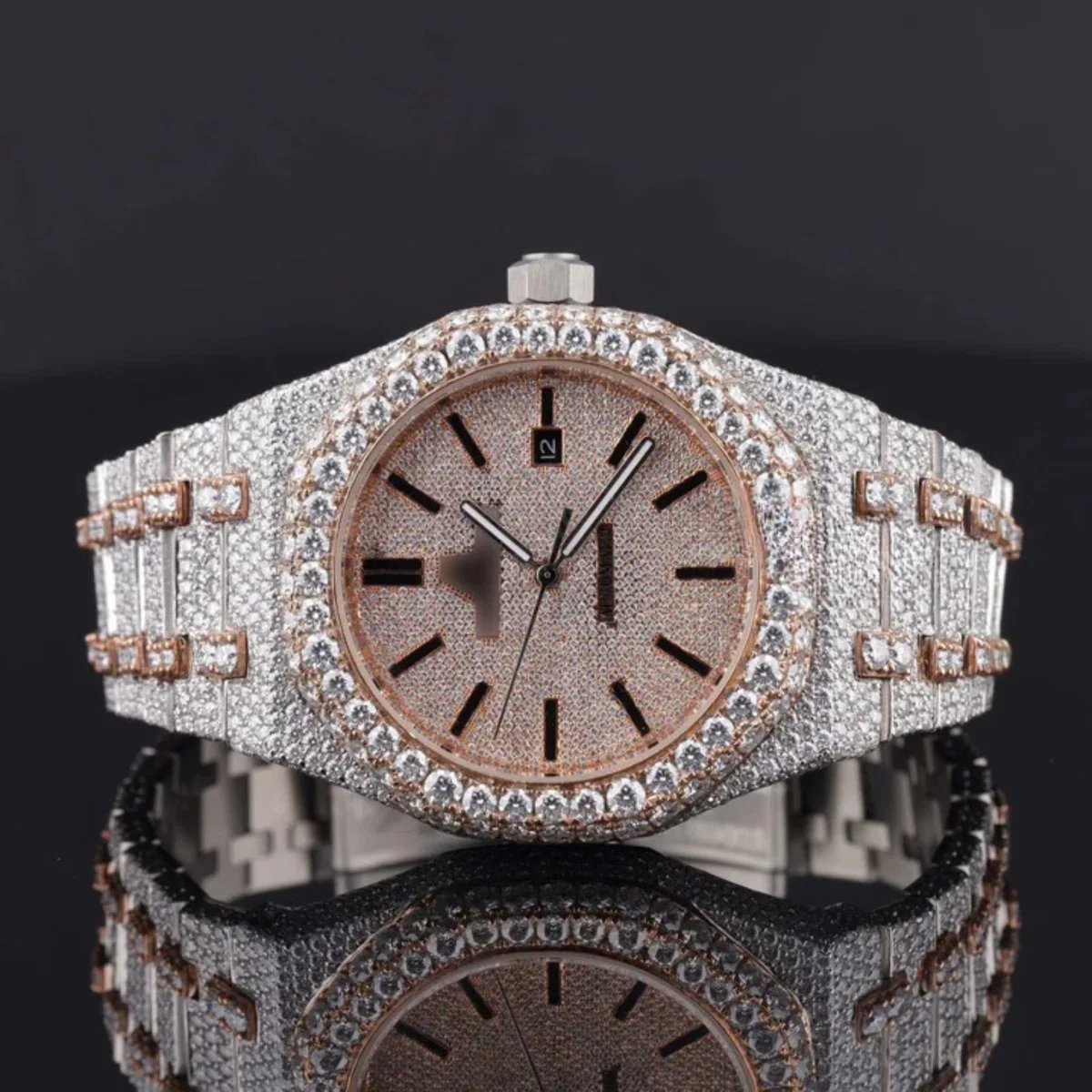 Dashing Two Tone Diamond Iced Out Moissanite Watch