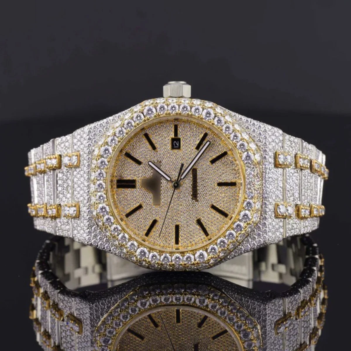 Dashing Two Tone Diamond Iced Out Moissanite Watch (view 2 of 8)