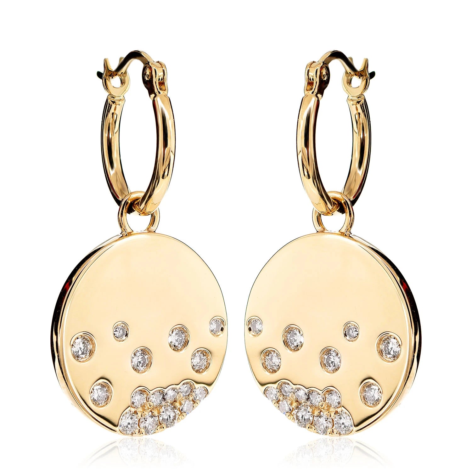 Detachable Scattered Gypsy Set Diamond Dangle Hoop Earrings - in yellow gold