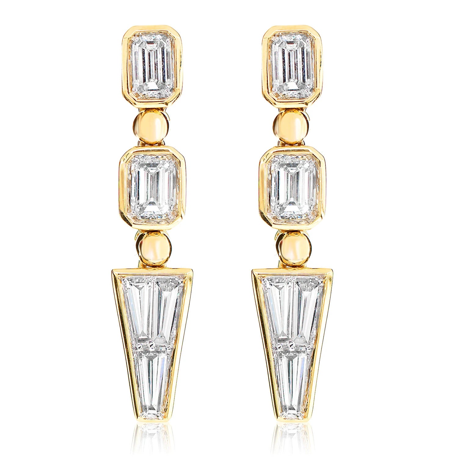 Diamond Baguette Trapezoid Dangle Earrings - in yellow gold