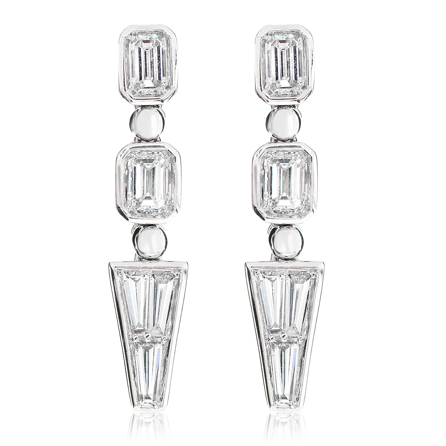 Diamond Baguette Trapezoid Dangle Earrings - in yellow gold (view 3 of 6)