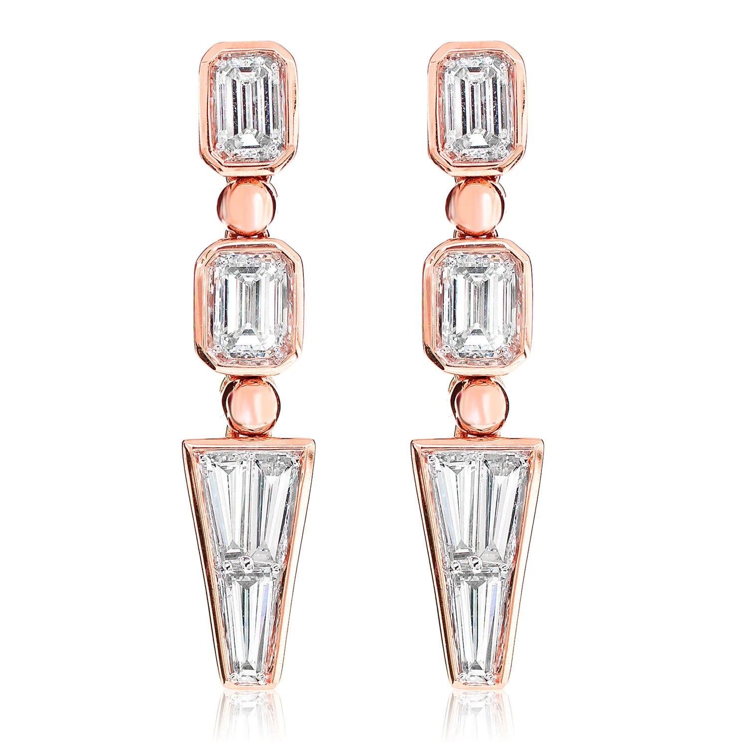 Diamond Baguette Trapezoid Dangle Earrings - in yellow gold (view 5 of 6)